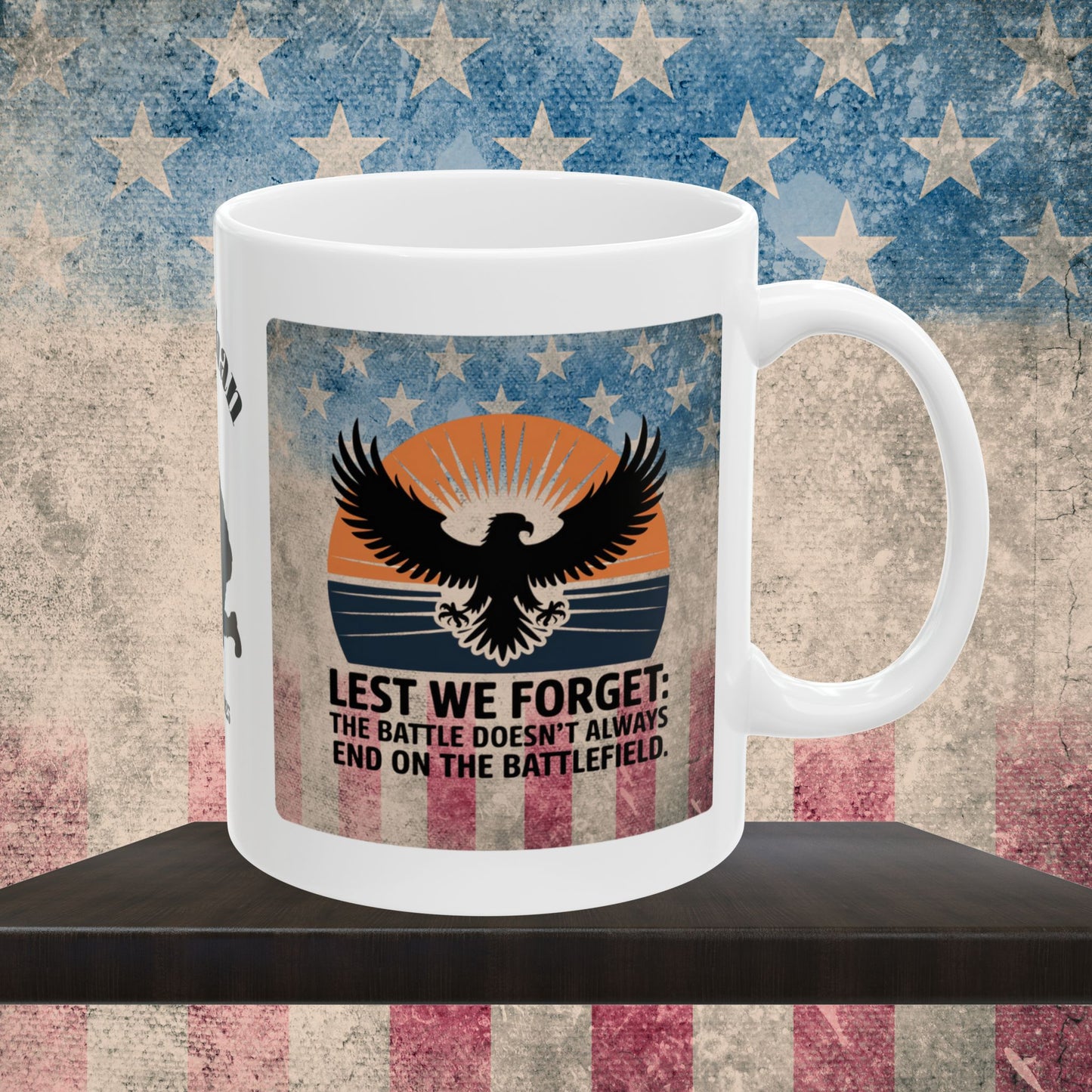 Personalized Memorial Day Mug - "Lest We Forget" PTSD Support Tribute