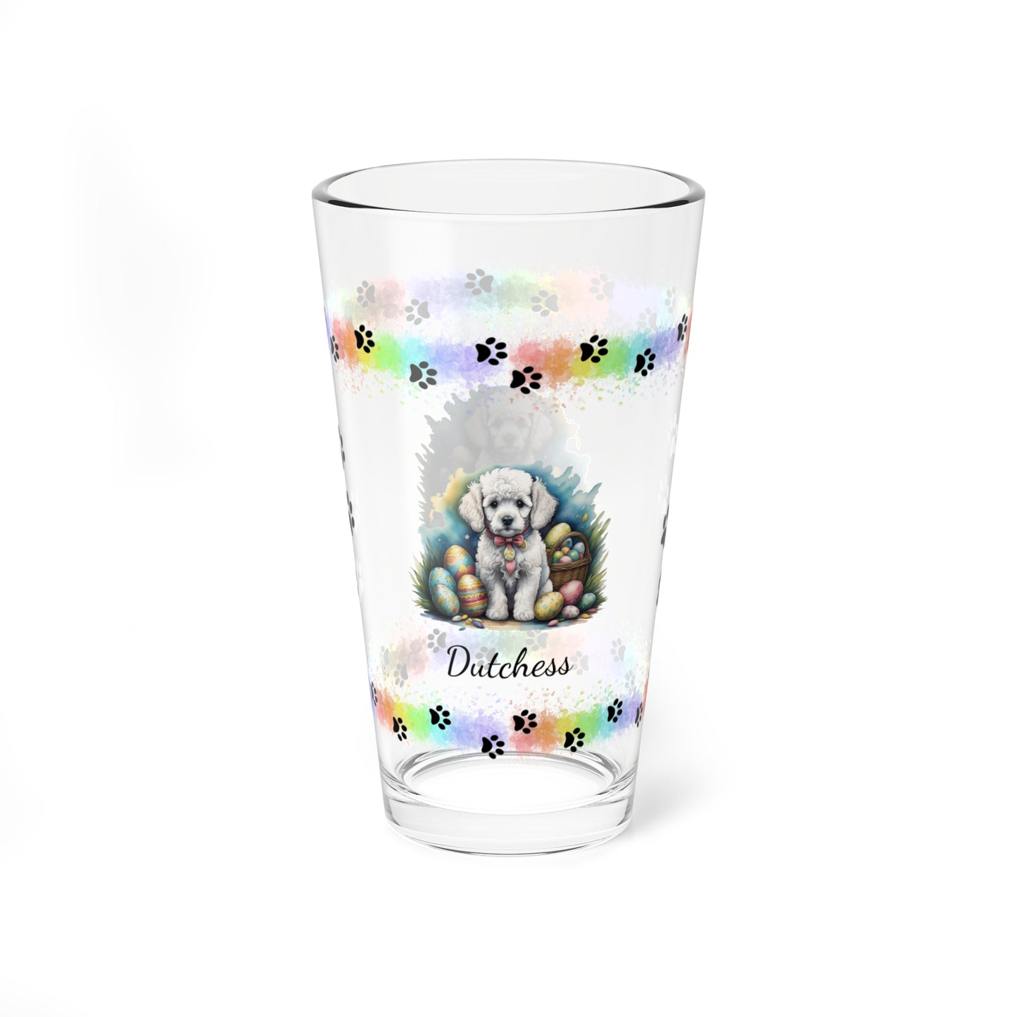 Poodle (White) Personalized Easter Puppy 16oz Pint Glass - Custom Dog Design, Mental Health Gift, Easter Décor, and Festive Celebrations