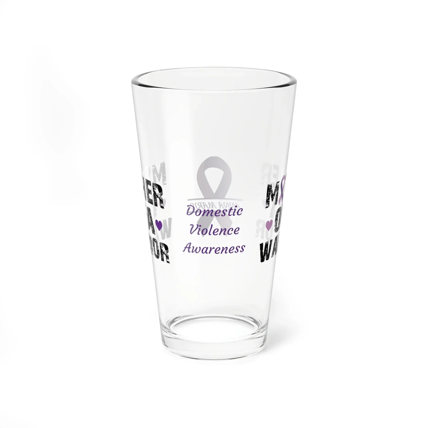 Shop our premium mother of a warrior domestic violence awareness pint glass 16oz from MySisterIsASurvivor.