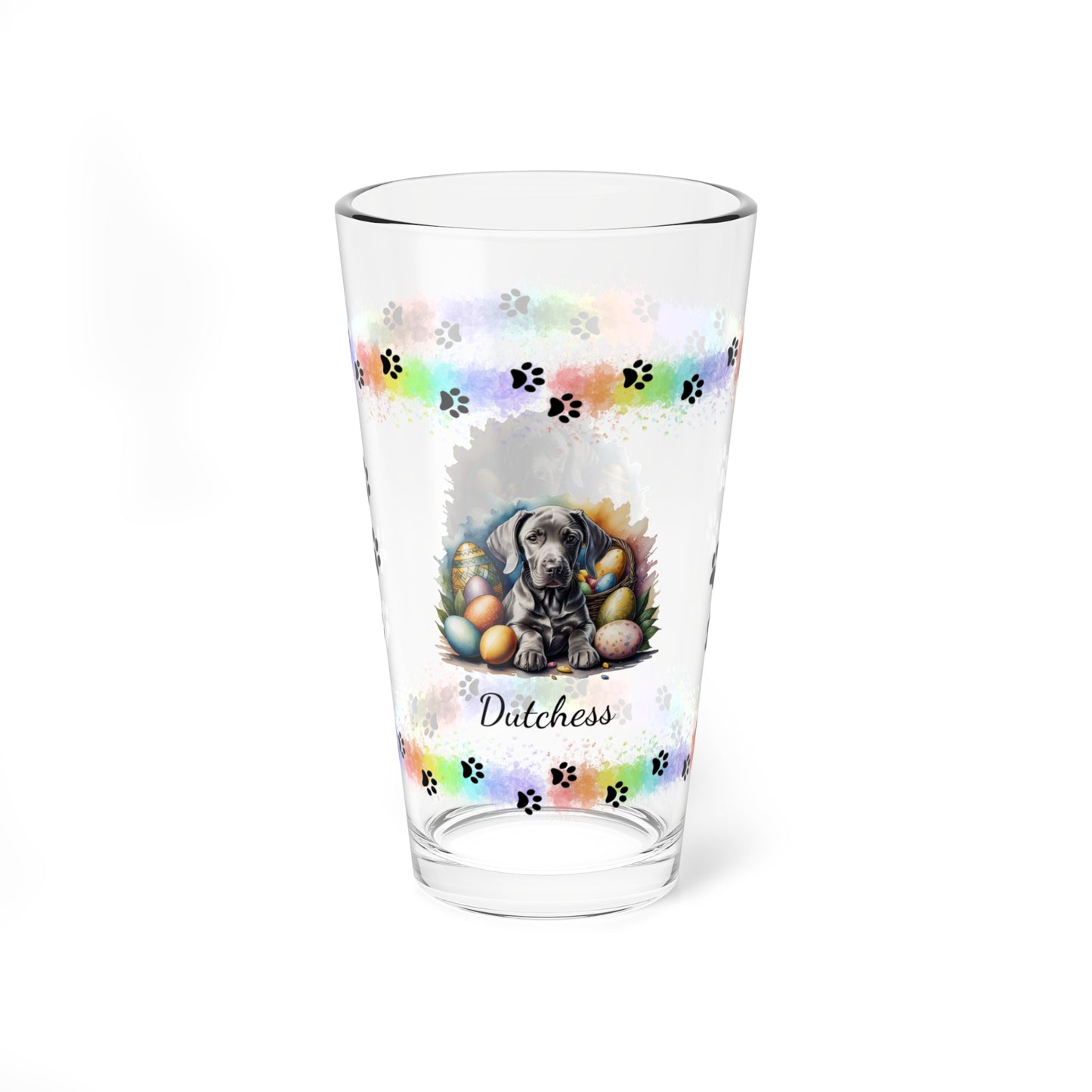 Weimaraner (Mouse Gray) Personalized Easter Puppy 16oz Pint Glass - Custom Dog Design, Mental Health Gift, Easter Décor, and Festive Celebrations