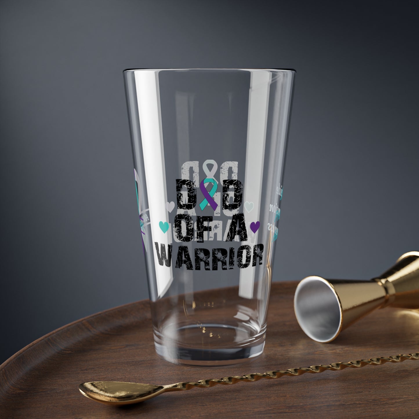 Dad of a Warrior: Personalized Suicide Prevention Awareness Warrior Pint Glass - Proud Family Member