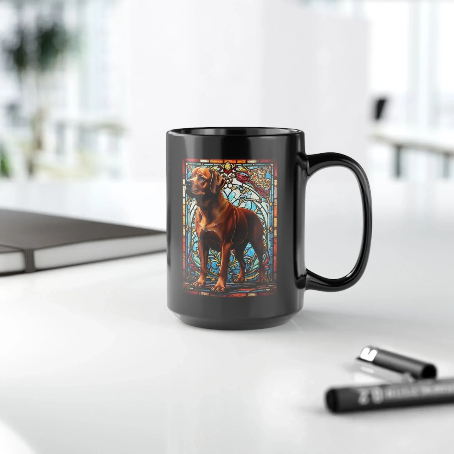 Shop our premium rottweiler rare red personalized mug with stained glass design 11oz 15oz from MySisterIsASurvivor.