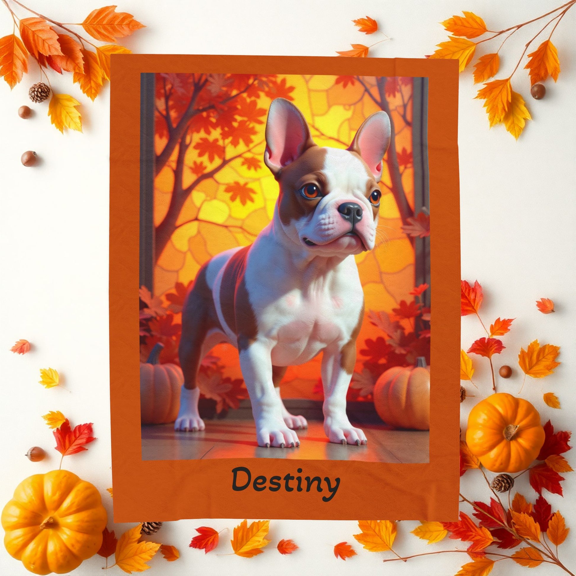 French Bulldog Red & Pied Coat Velveteen Plush Blanket, Personalized Plush Dog Throw