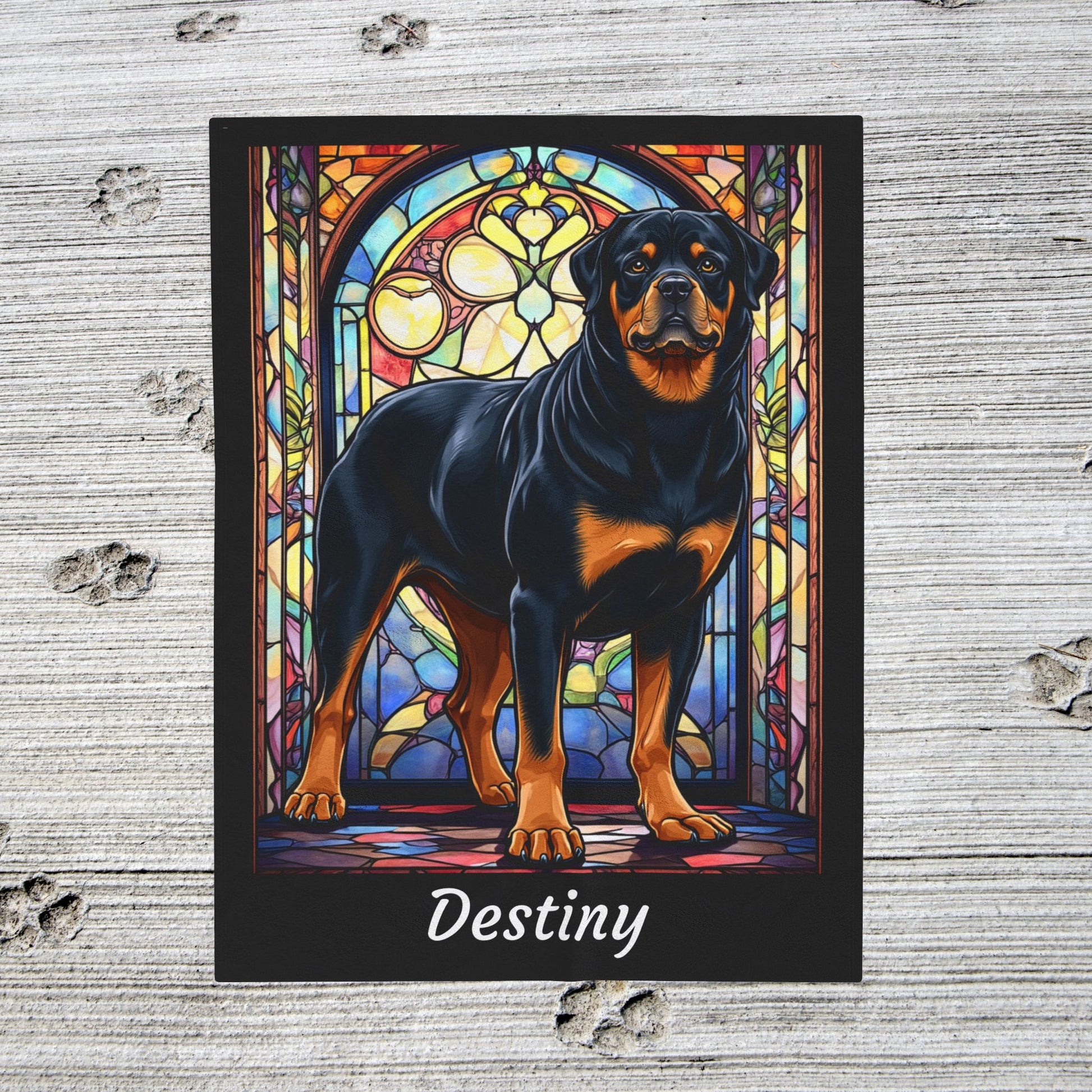Rottweiler Black & Tan Coat Blanket, Velveteen Plush Stained Glass Dog Throw, Unique Gift for Humans