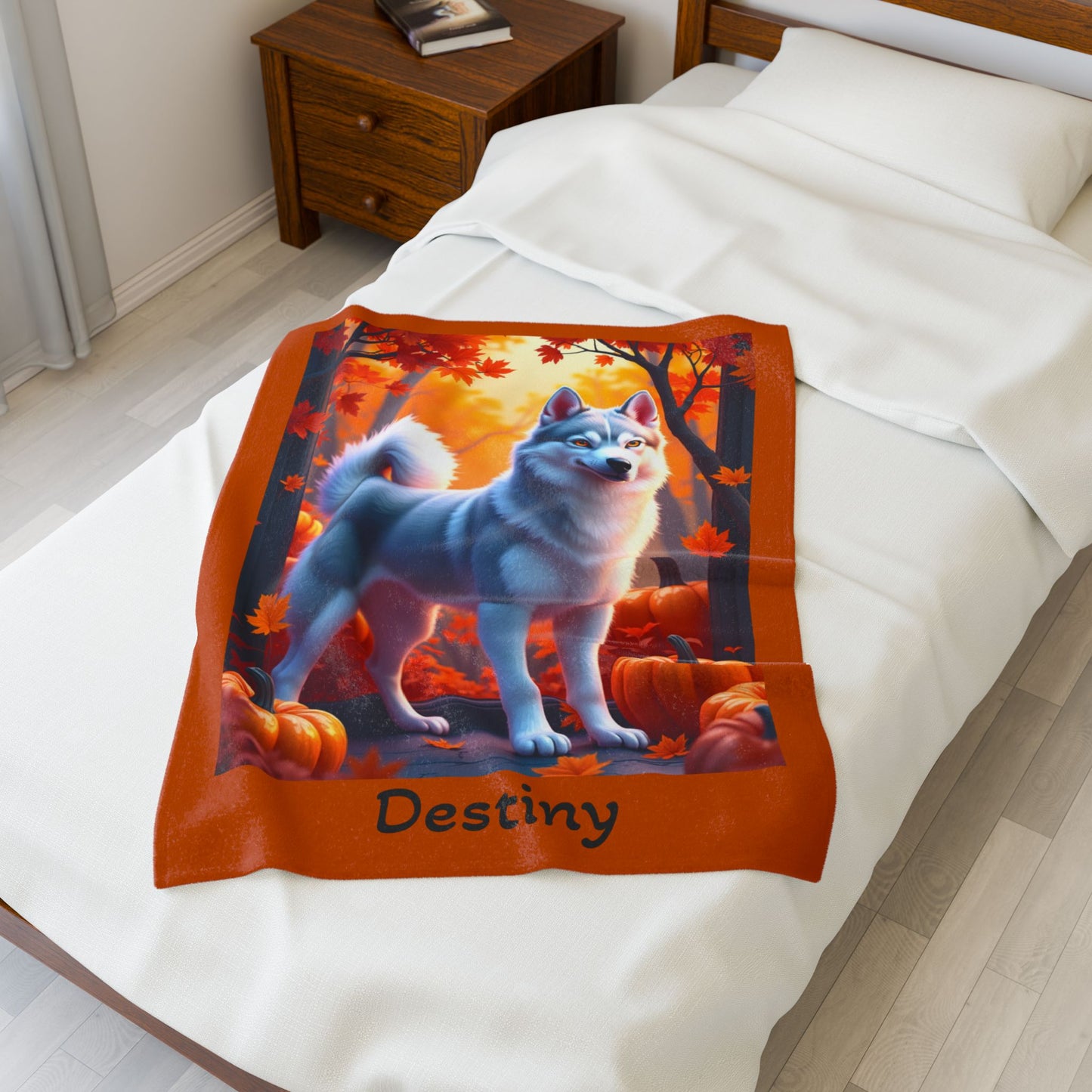 Silver Grey Husky amber eyes velveteen plush blanket, plush dog throw for Husky owners - MySisterIsASurvivor