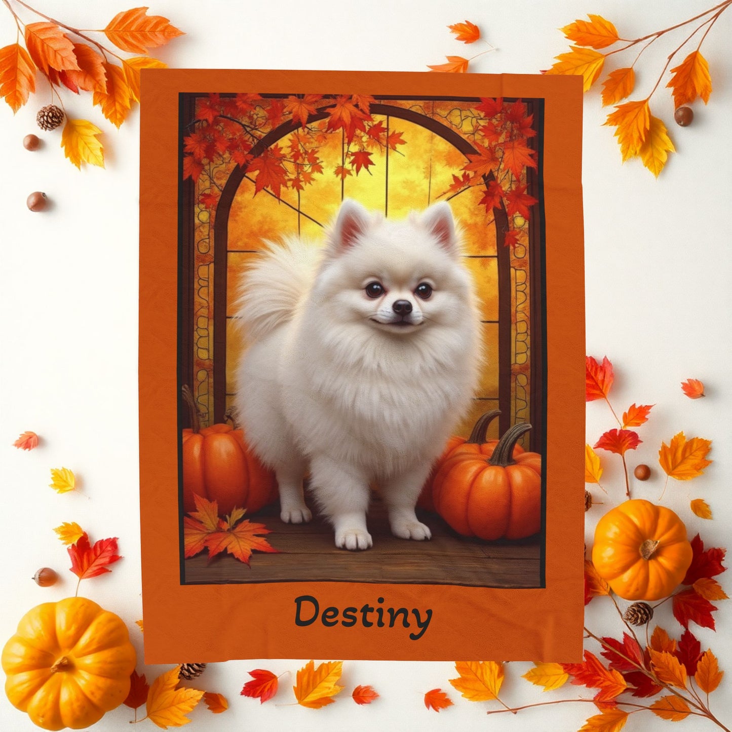 White Pomeranian velveteen plush blanket, fluffy cozy throw blanket gift for pet parents and dog lover home