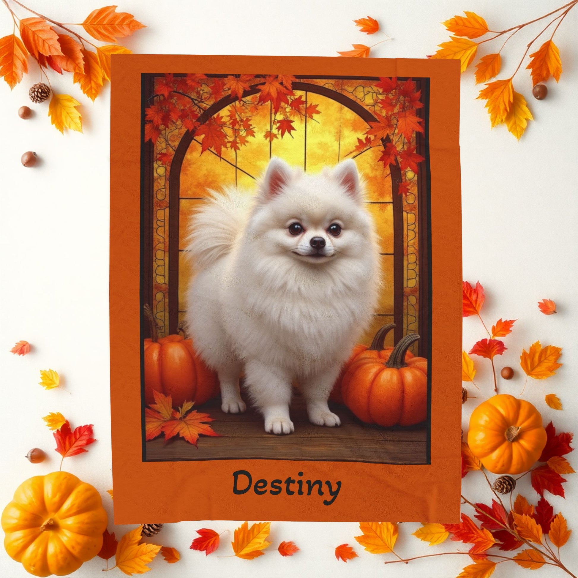 Pomeranian White Coat Velveteen Plush Blanket, Cozy Dog Lover Plush Throw Gift