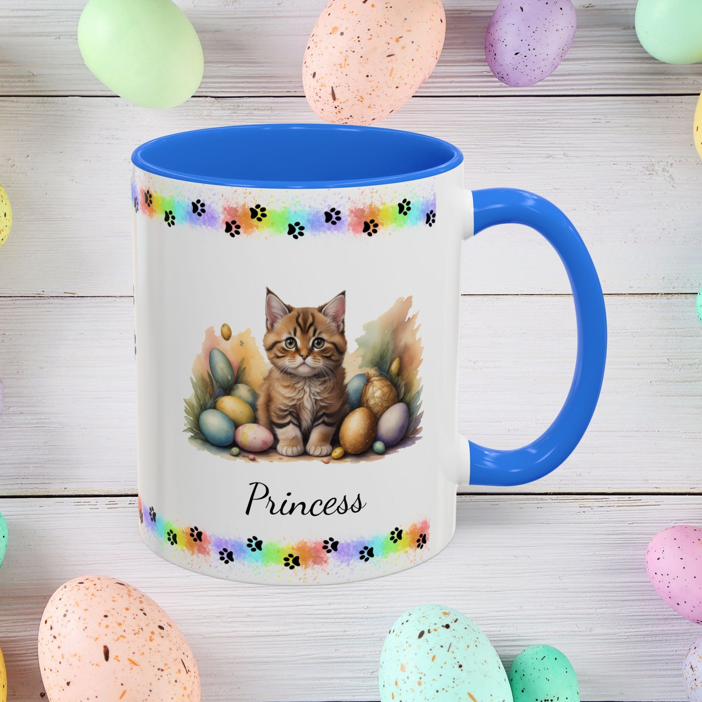 Bobtail cute kitten Easter coffee mug, personalized gift for cat lovers, mental health awareness and home use