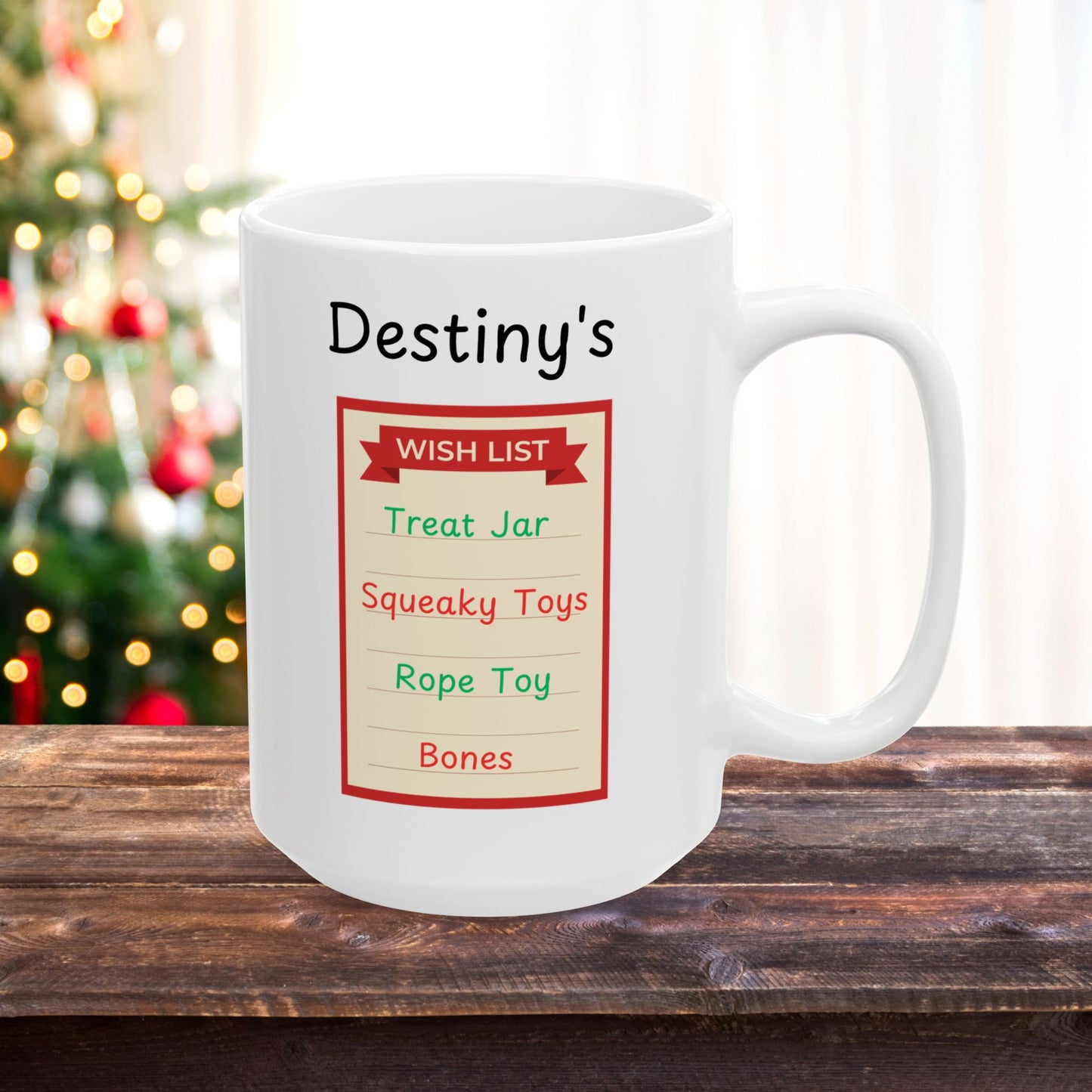 Pitbull Buckskin Christmas dog mug with wish list and anatomy design, personalized holiday gift