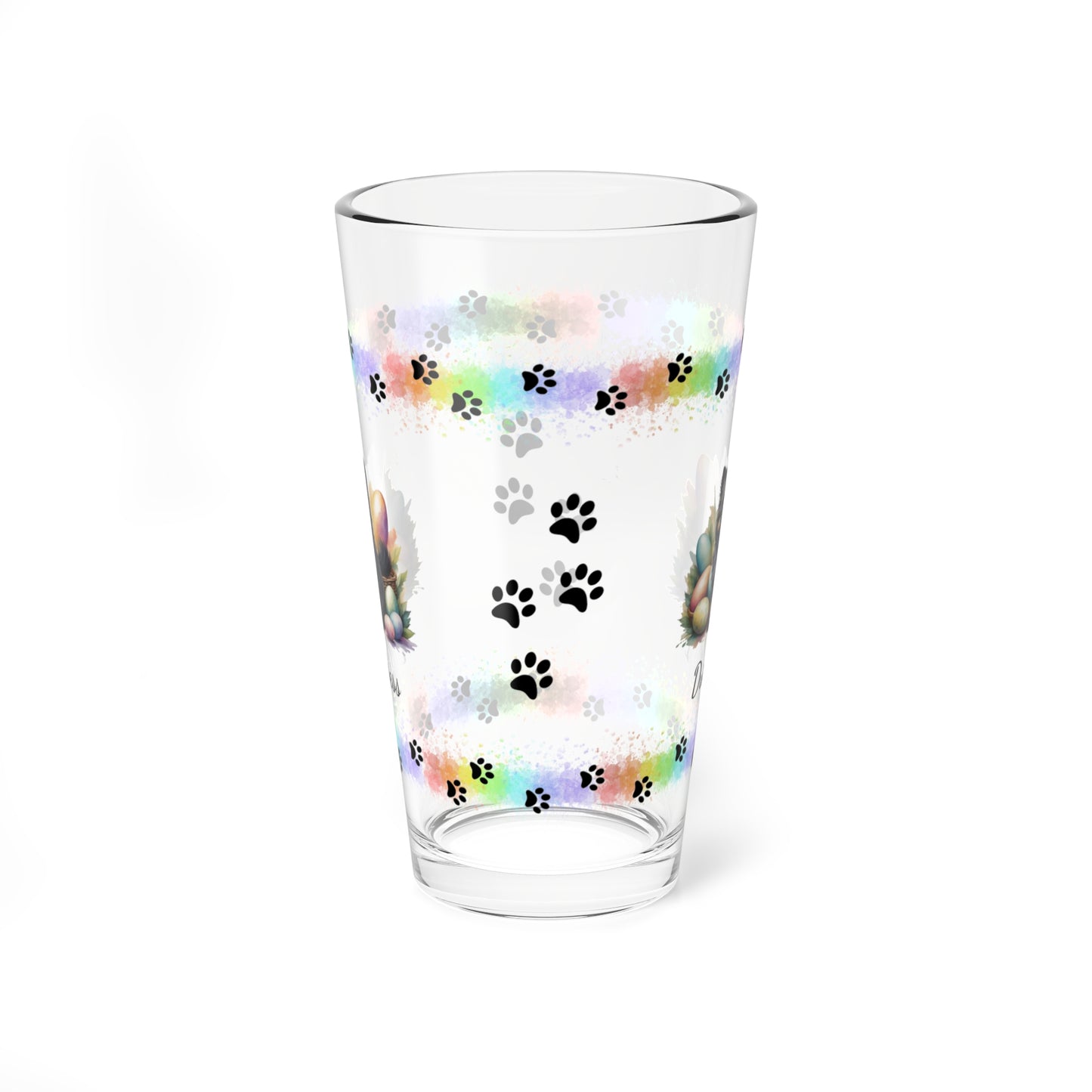 Pomeranian (Black & Tan) Personalized Easter Puppy 16oz Pint Glass - Custom Dog Design, Mental Health Gift, Easter Décor, and Festive Celebrations