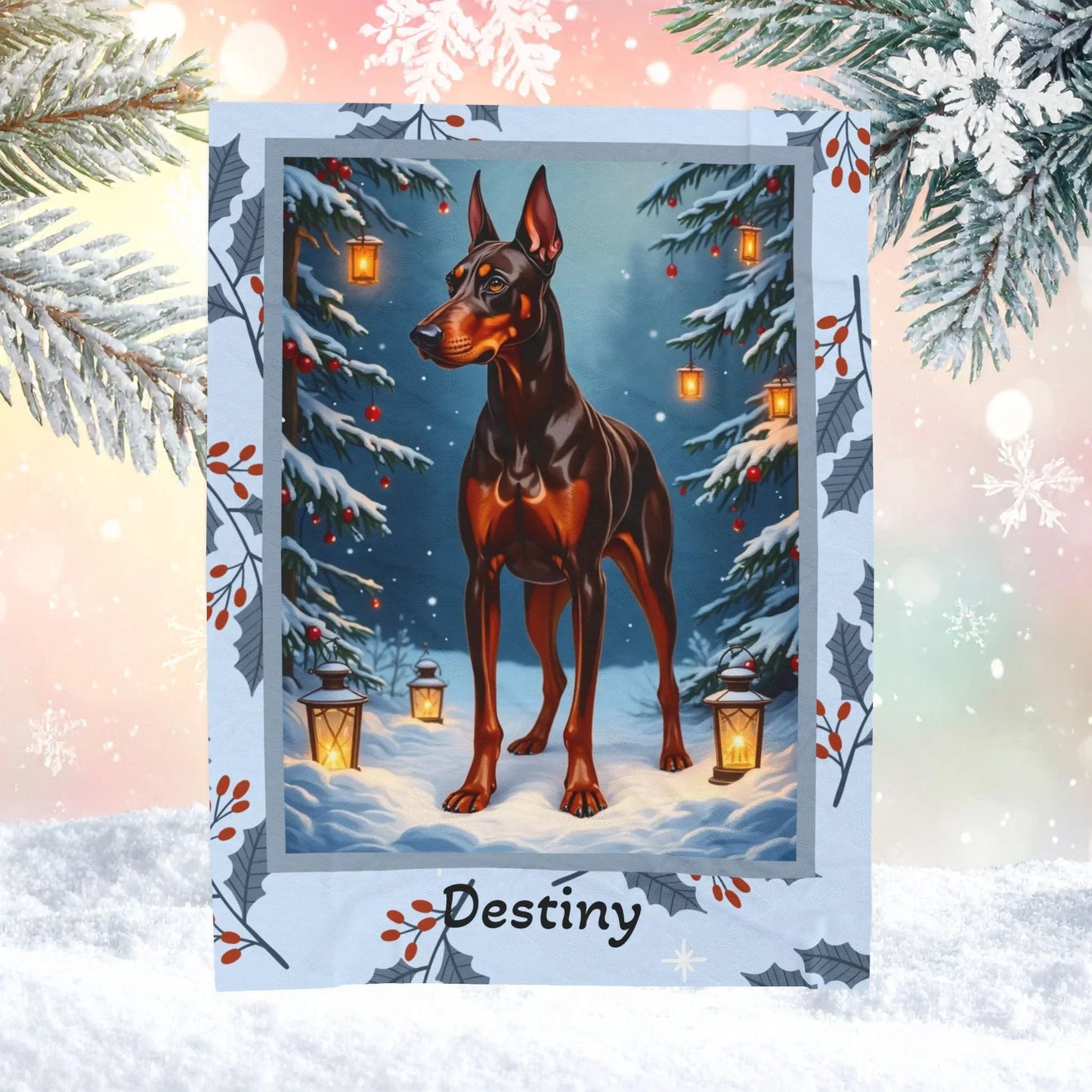 Shop our premium doberman red rust winter dog lovers lodge blanket from MySisterIsASurvivor.