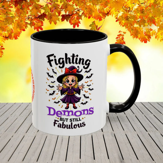 Shop our fighting demons but still fabulous ceramic mug 1 featuring the 11oz style option from MySisterIsASurvivor.