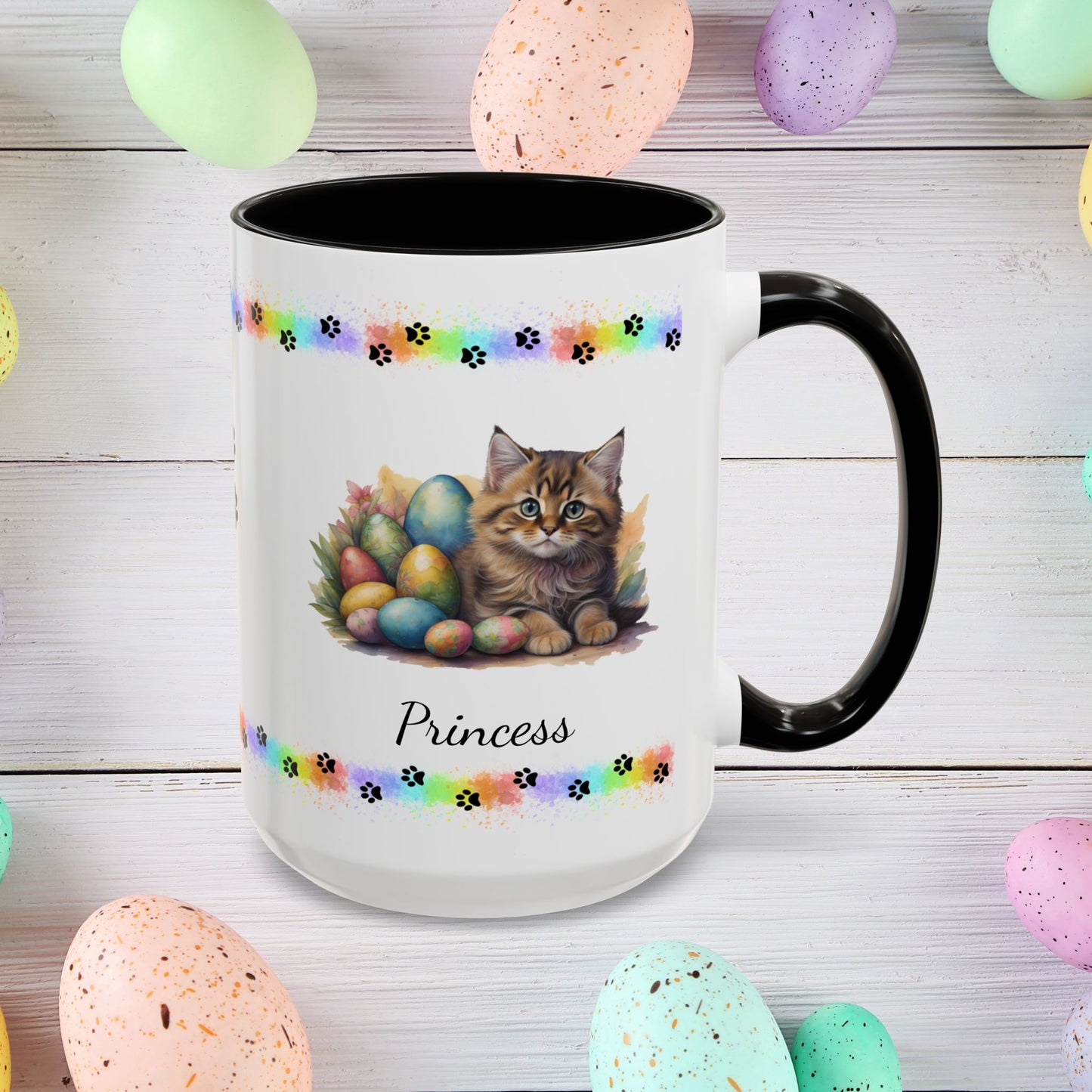Siberian cute kitten Easter coffee mug, personalized gift for cat lovers, mental health awareness present