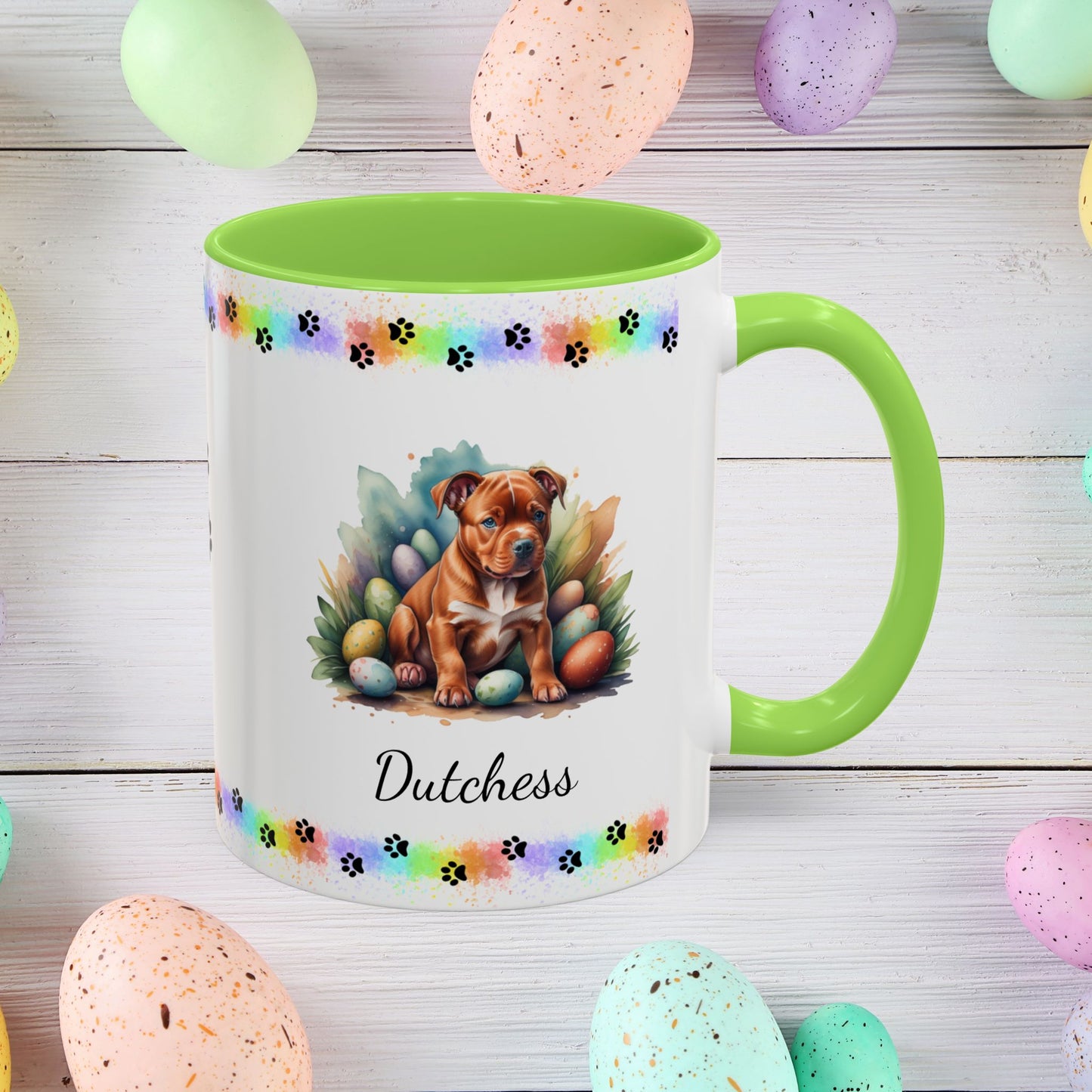 Pitbull Red Easter puppy coffee mug, personalized cute dog gift for mental health awareness and cozy drinks