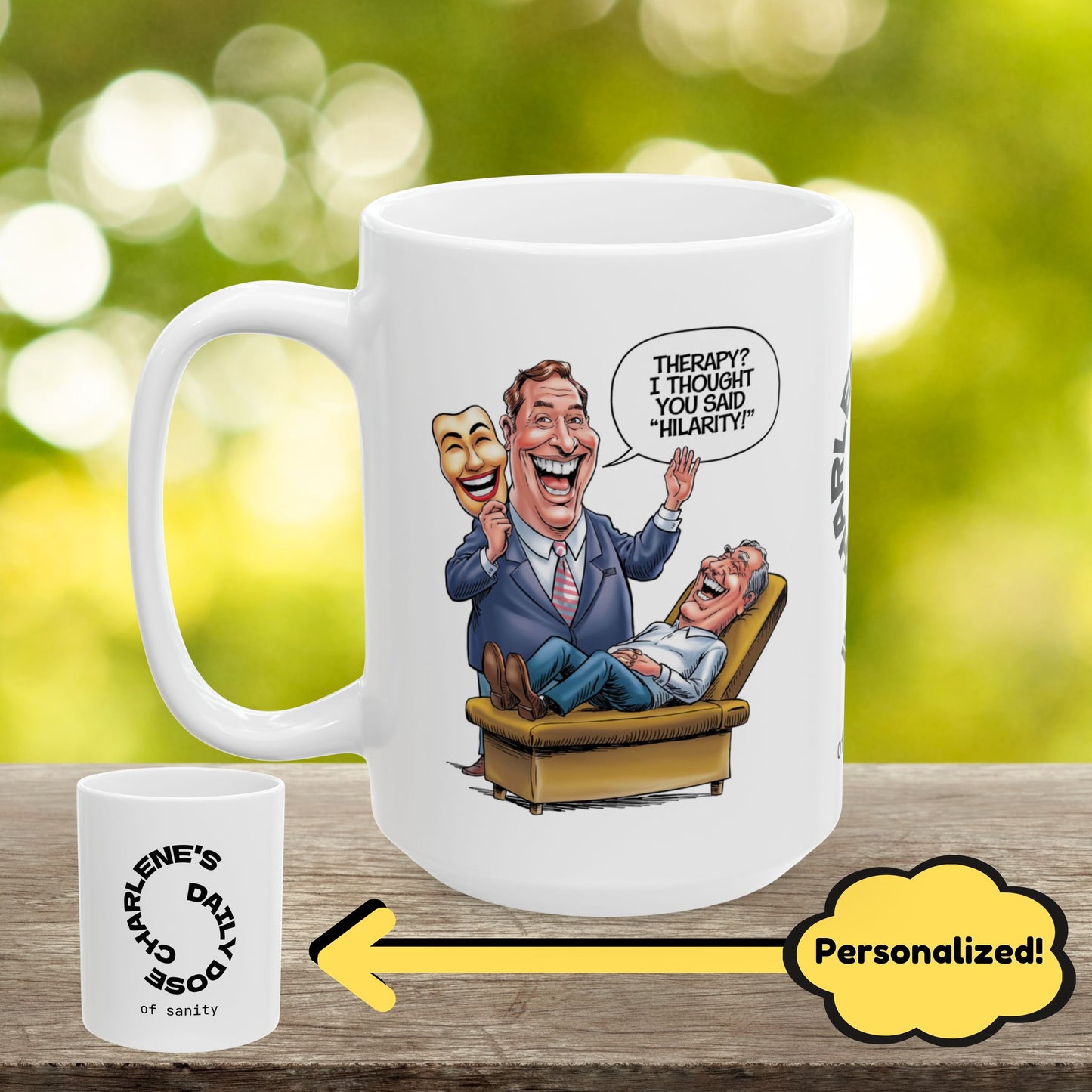 Therapy? I Thought You Said "Hilarity!" Funny Mental Health Mug, Stylish Ceramic Coffee Cup, Positive Affirmation Gift, Anxiety Relief, Self-Care Mug, Therapist Office Décor