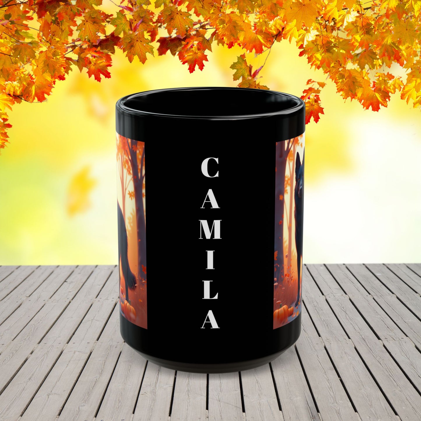 German Shepherd Black - Autumn personalized mug, custom seasonal dog gift for GSD fans
