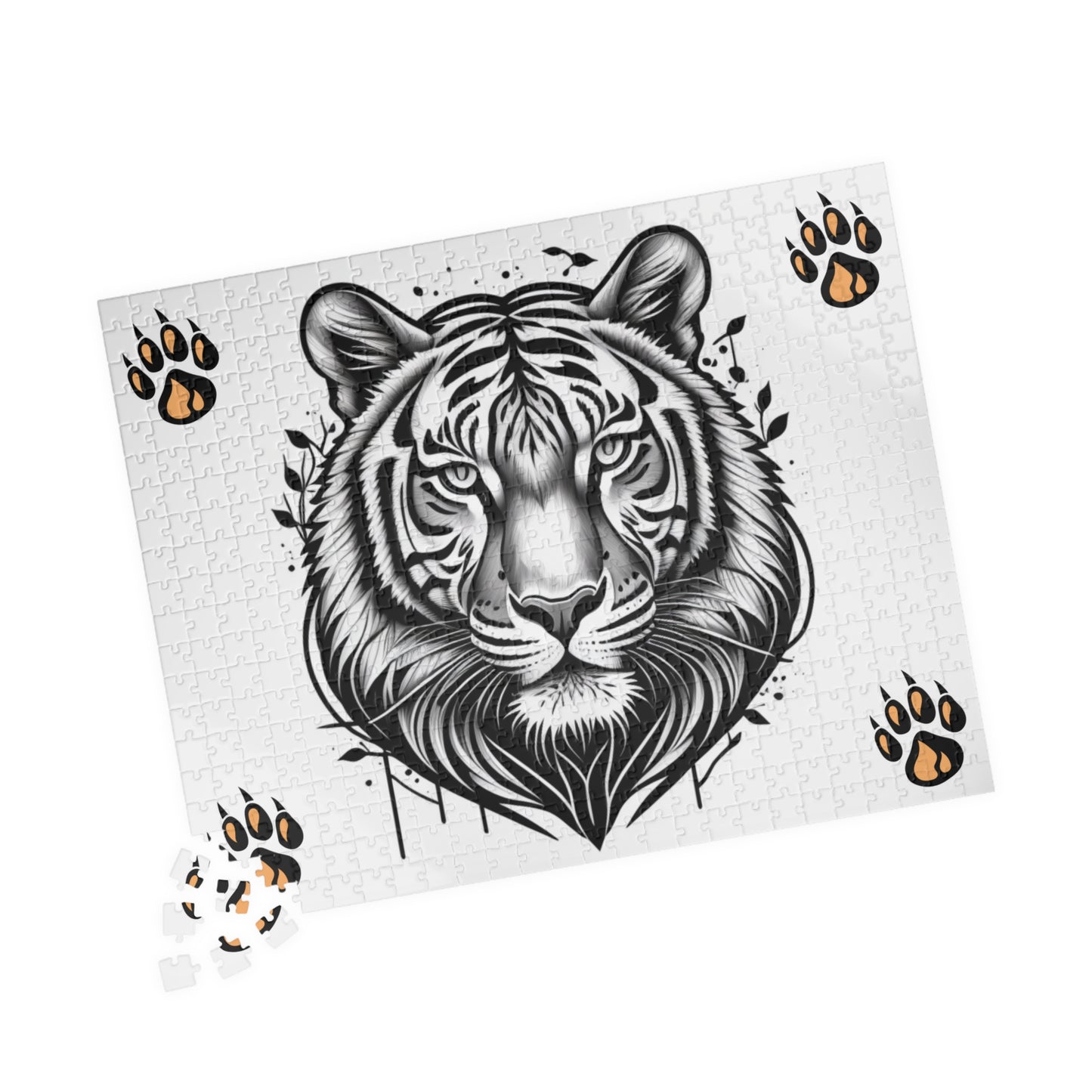 Roaring tiger in vivid jungle scenery, featured on a puzzle designed to inspire boldness and determination