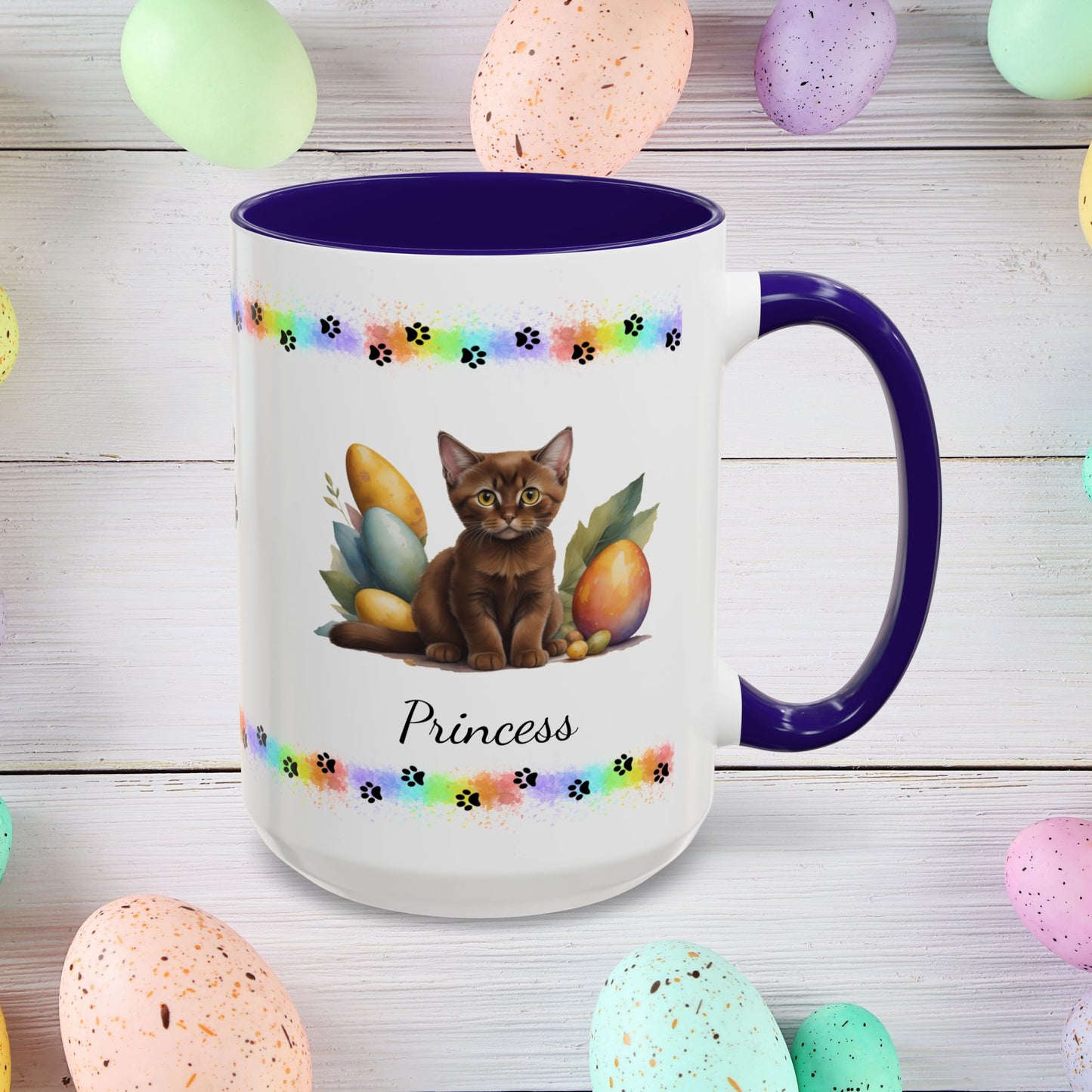 Burmese cute kitten Easter coffee mug, personalized cat gift, mental health support and festive drinkware