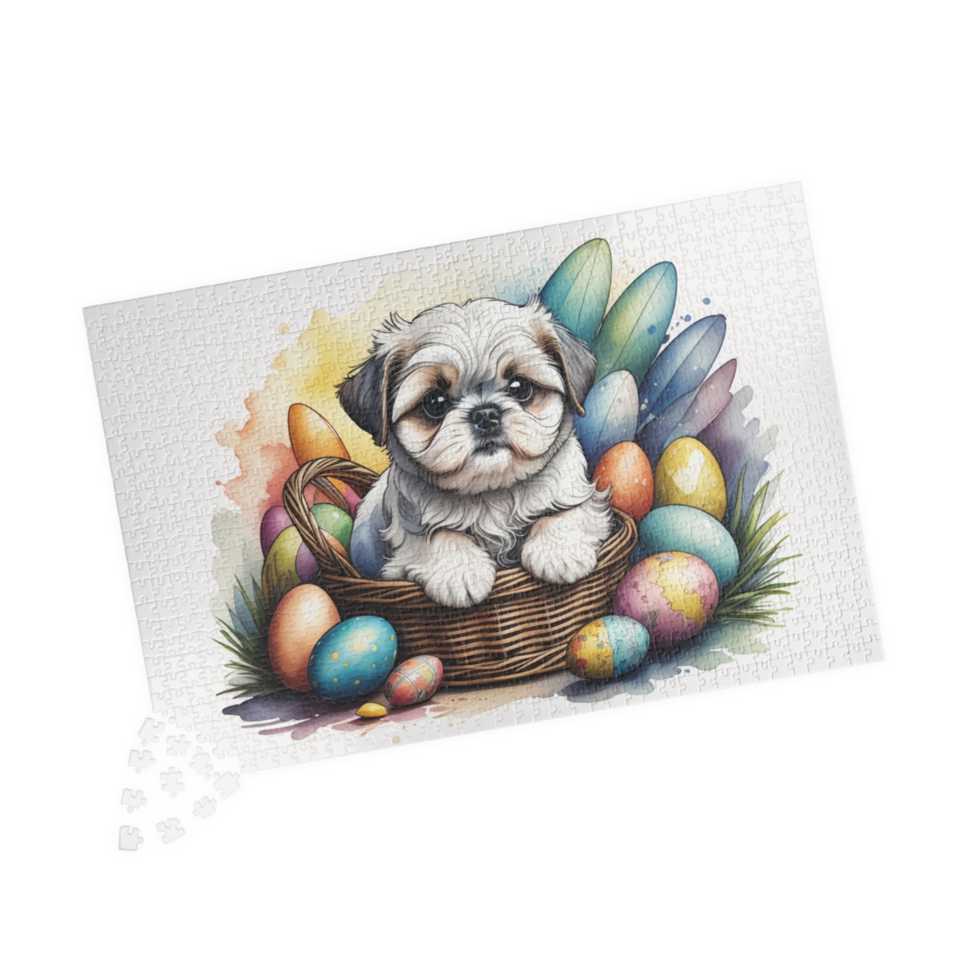 Shih Tzu (Silver & White) Easter Puppy Puzzle - Dog Lovers, Mental Health Benefits, Holiday Fun, Mindfulness, Stress Relief, Festive Gift