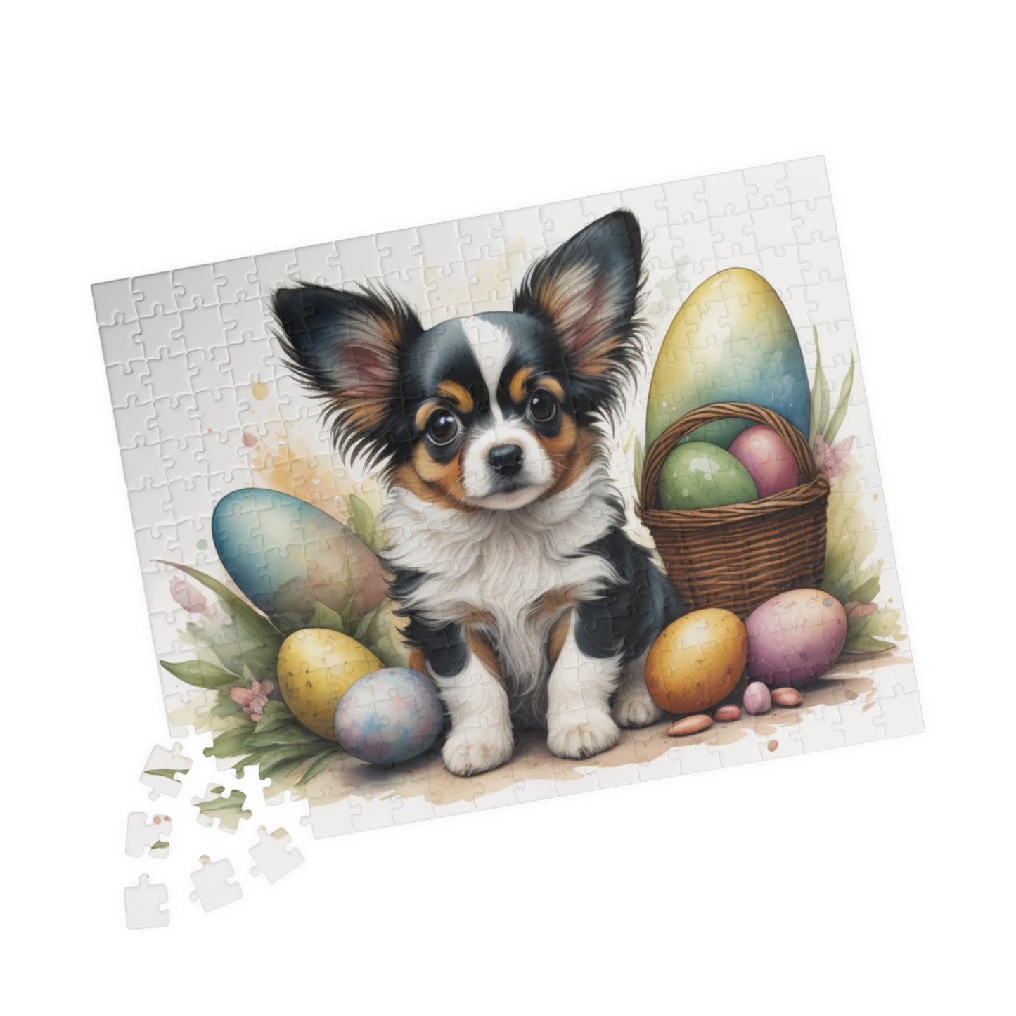 Papillon (White, Black & Tan) Easter Puppy Puzzle - Dog Lovers, Mental Health Benefits, Holiday Fun, Mindfulness, Stress Relief, Festive Gift