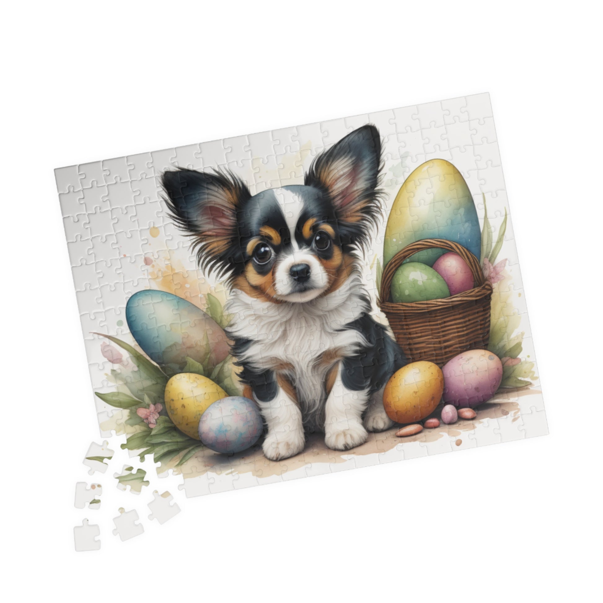 Papillon (White, Black & Tan) Easter Puppy Puzzle - Dog Lovers, Mental Health Benefits, Holiday Fun, Mindfulness, Stress Relief, Festive Gift