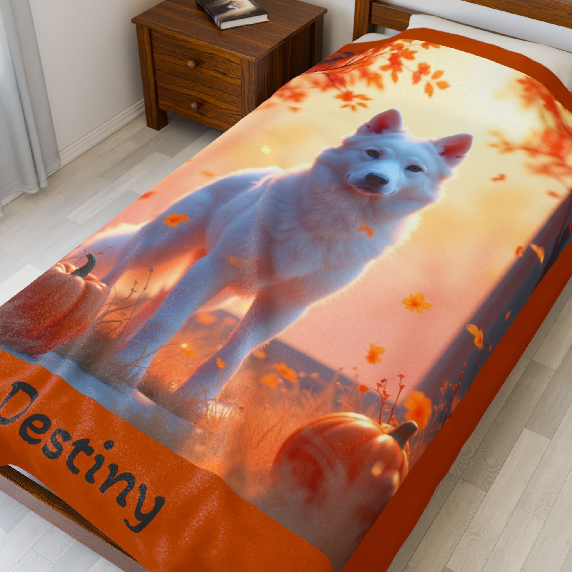 German Shepherd White Coat Velveteen Plush Blanket, Custom Dog Throw, GSD Owner Gift
