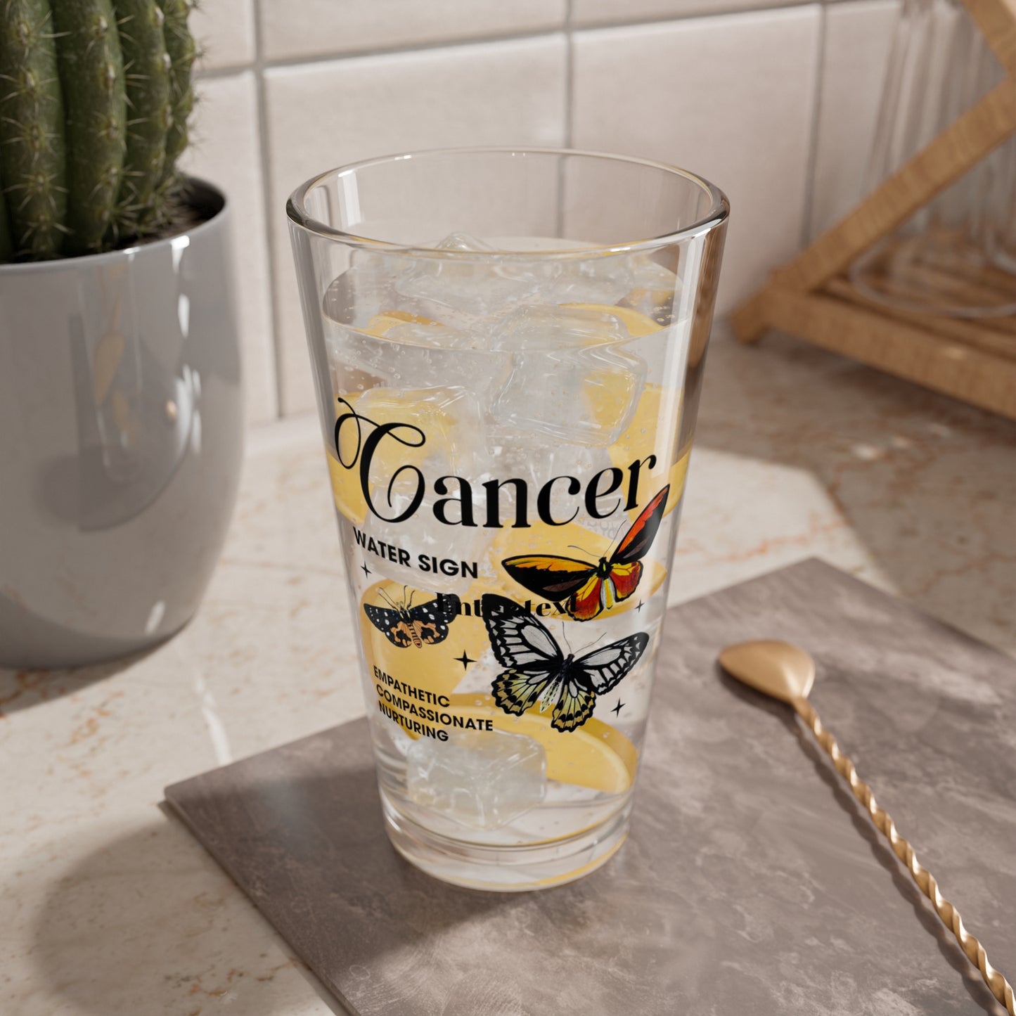Cancer personalized zodiac pint glass, 16oz astrology star sign birthday drinkware gift