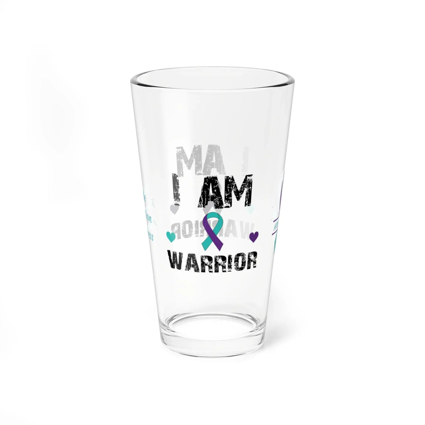 Shop our premium i am of a warrior suicide prevention awareness pint glass 16oz from MySisterIsASurvivor.