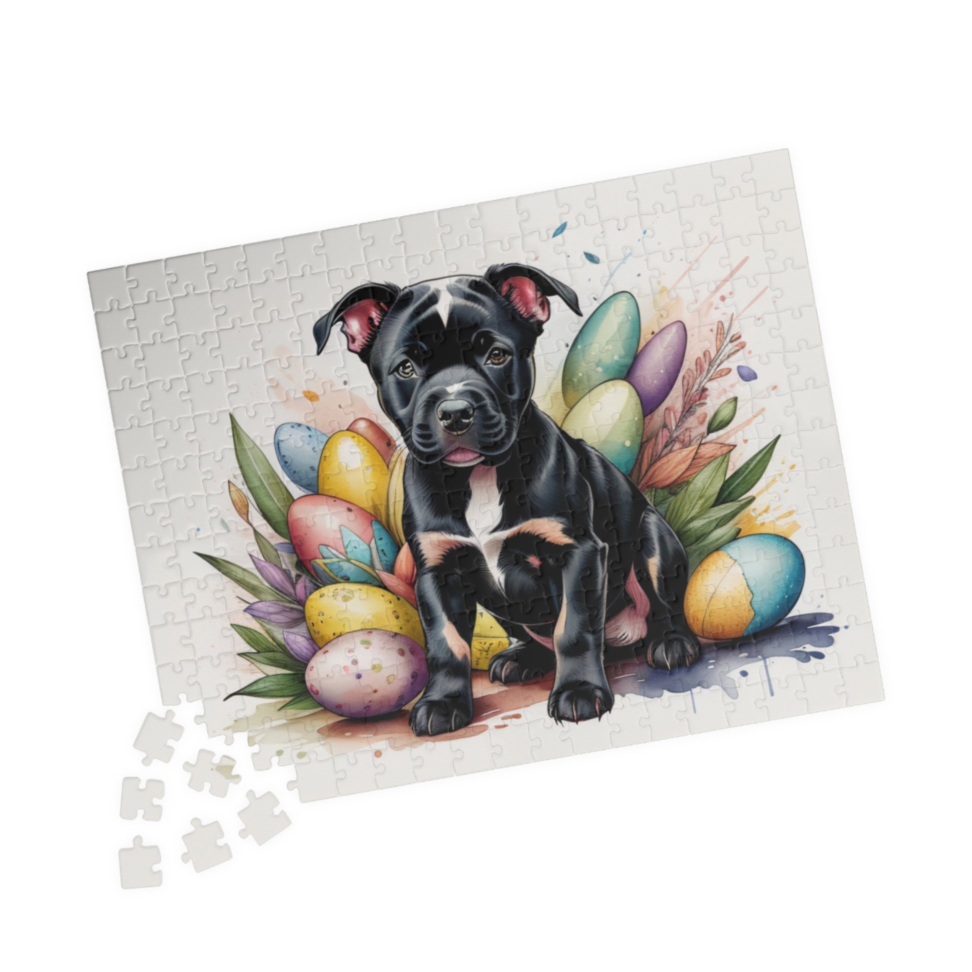 Pitbull (Black) Easter Puppy Puzzle - Dog Lovers, Mental Health Benefits, Holiday Fun, Mindfulness, Stress Relief, Festive Gift