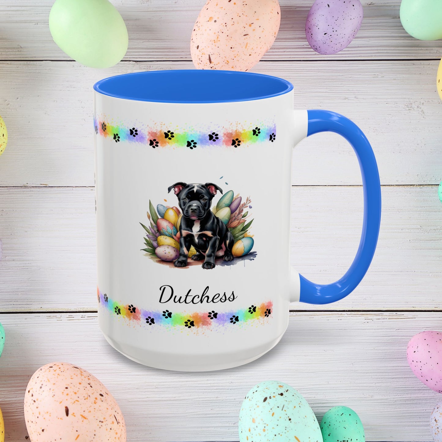 Pitbull Black Easter puppy coffee mug, personalized cute dog gift for mental health awareness and cozy sipping