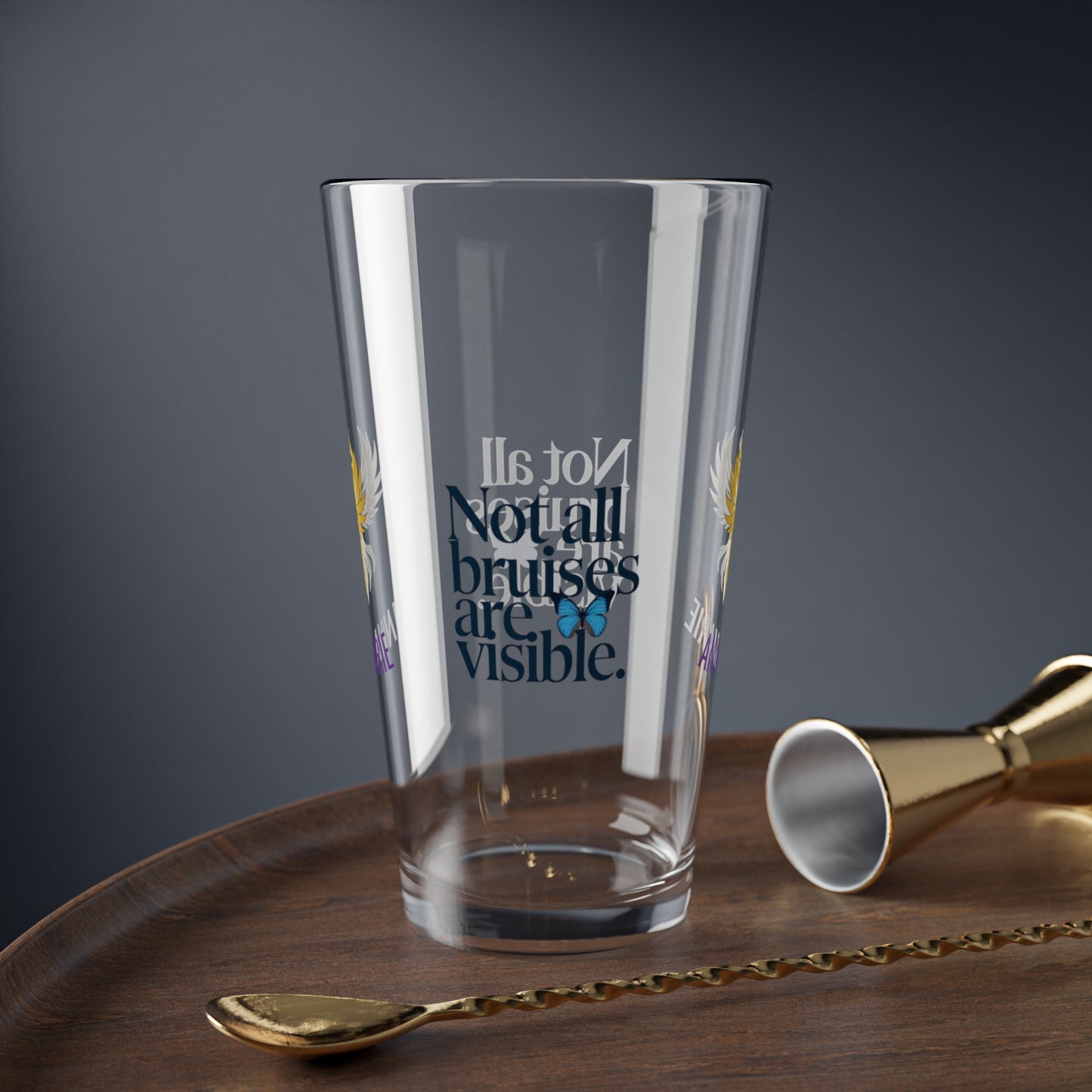 Rise & Reclaim Pint Glass – Not All Bruises Are Visible | Emotional Abuse Awareness Glass