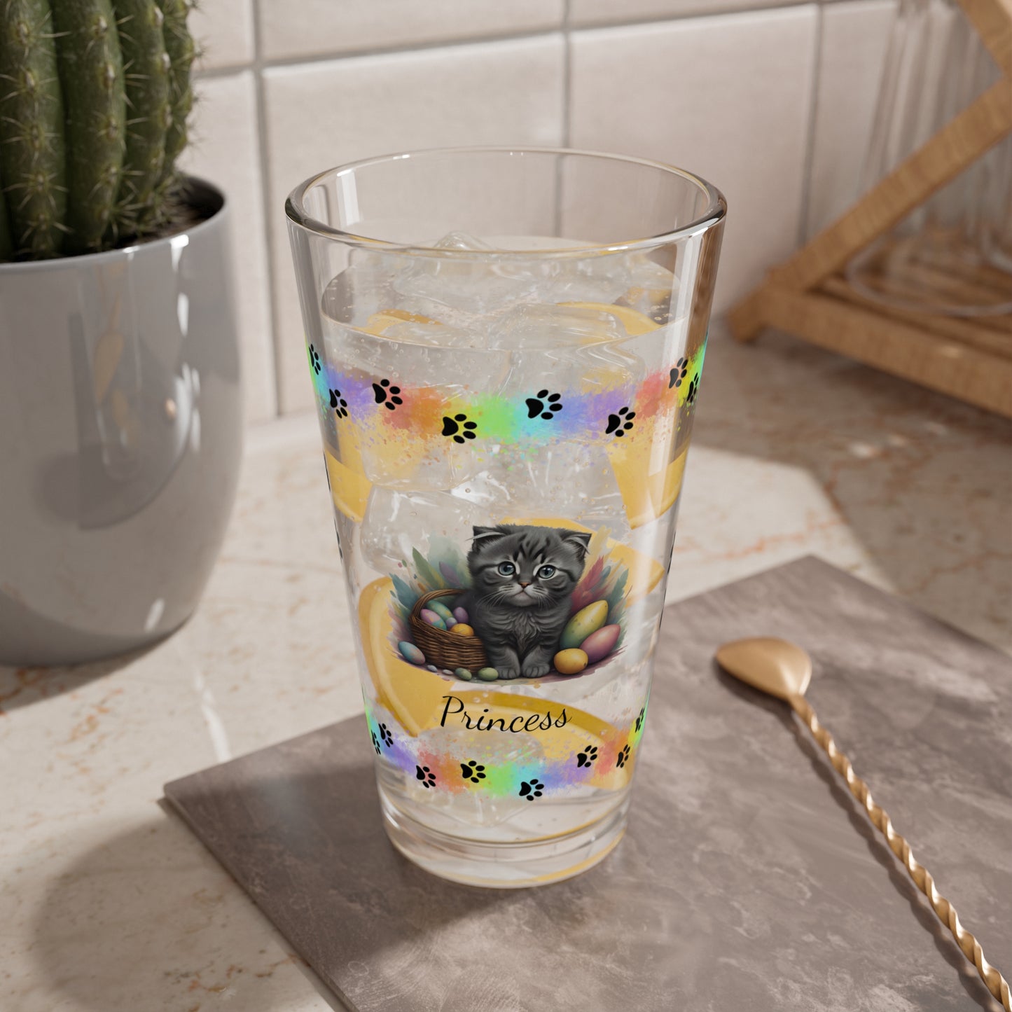 Scottish Fold Easter Kitten 16oz Pint Glass - Personalized Cat-Themed Gift, Mental Health Drinkware, Holiday Décor & Easter Celebration