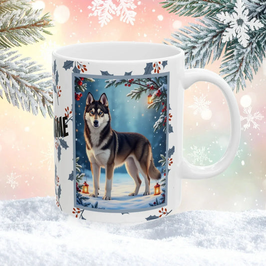 Shop our husky agoutti white winter lodge mug featuring the 15oz style option from MySisterIsASurvivor.