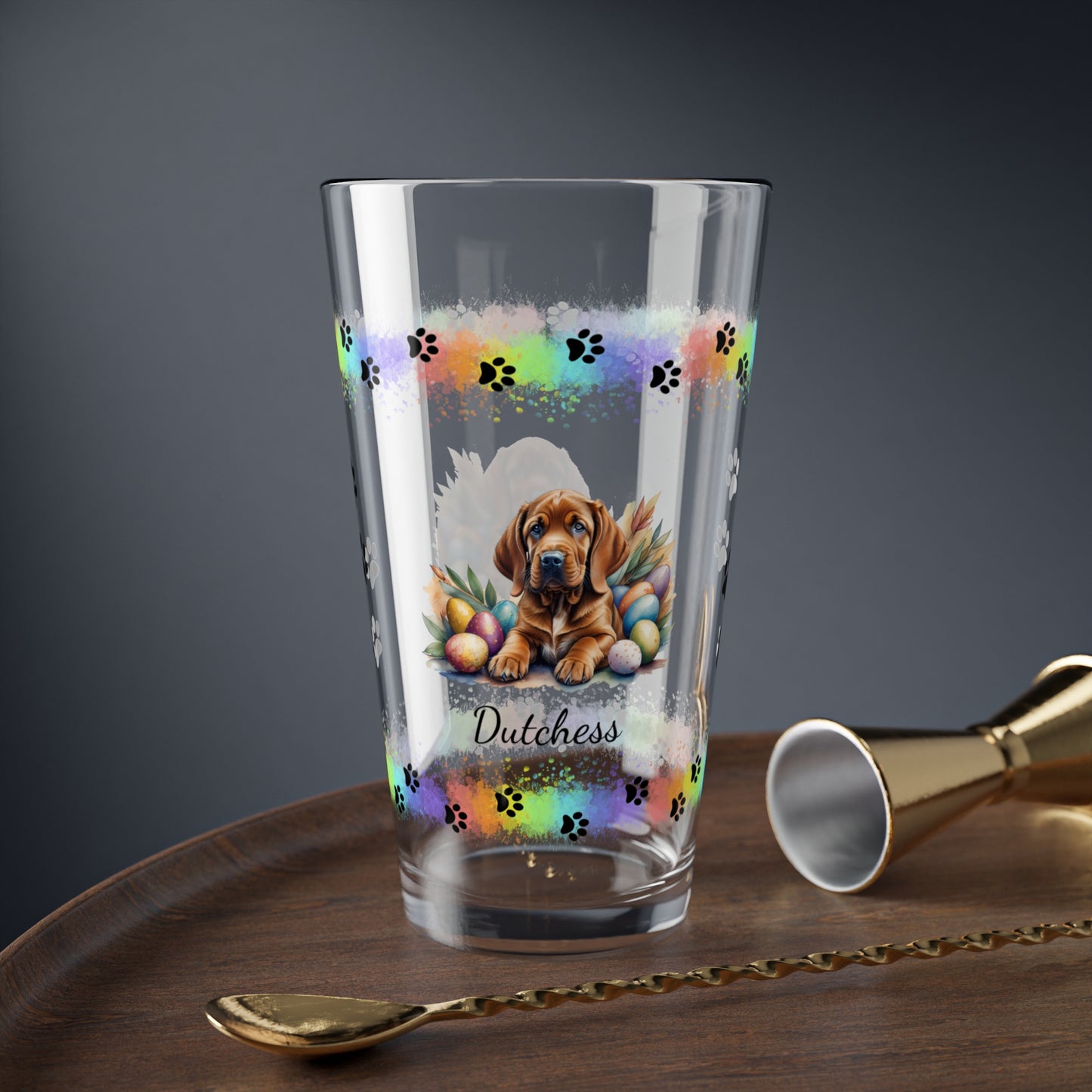 Bloodhound Personalized Easter Puppy 16oz Pint Glass - Custom Dog Design, Mental Health Gift, Easter Décor, and Festive Celebrations
