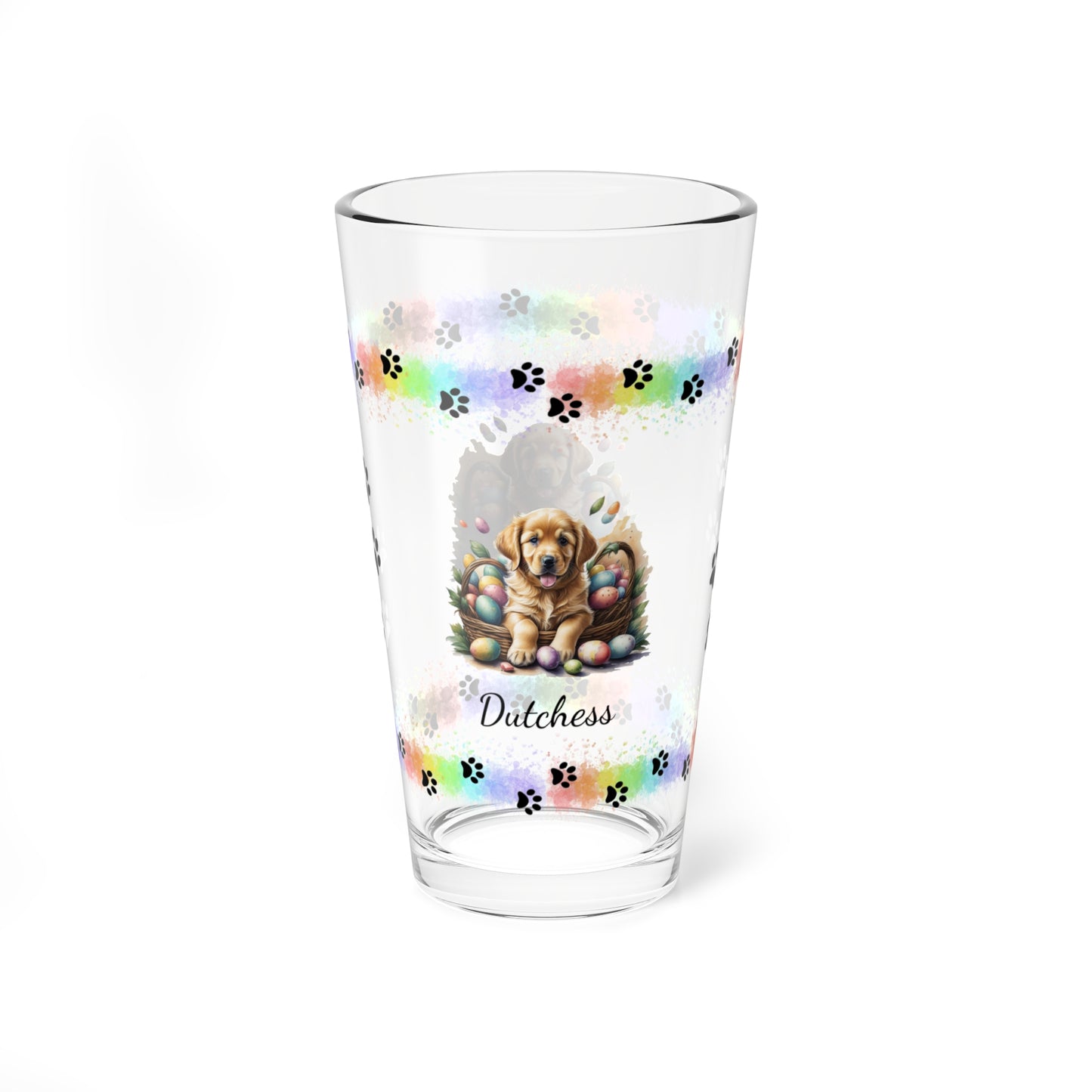 Golden Retriever Personalized Easter Puppy 16oz Pint Glass - Custom Dog Design, Mental Health Gift, Easter Décor, and Festive Celebrations