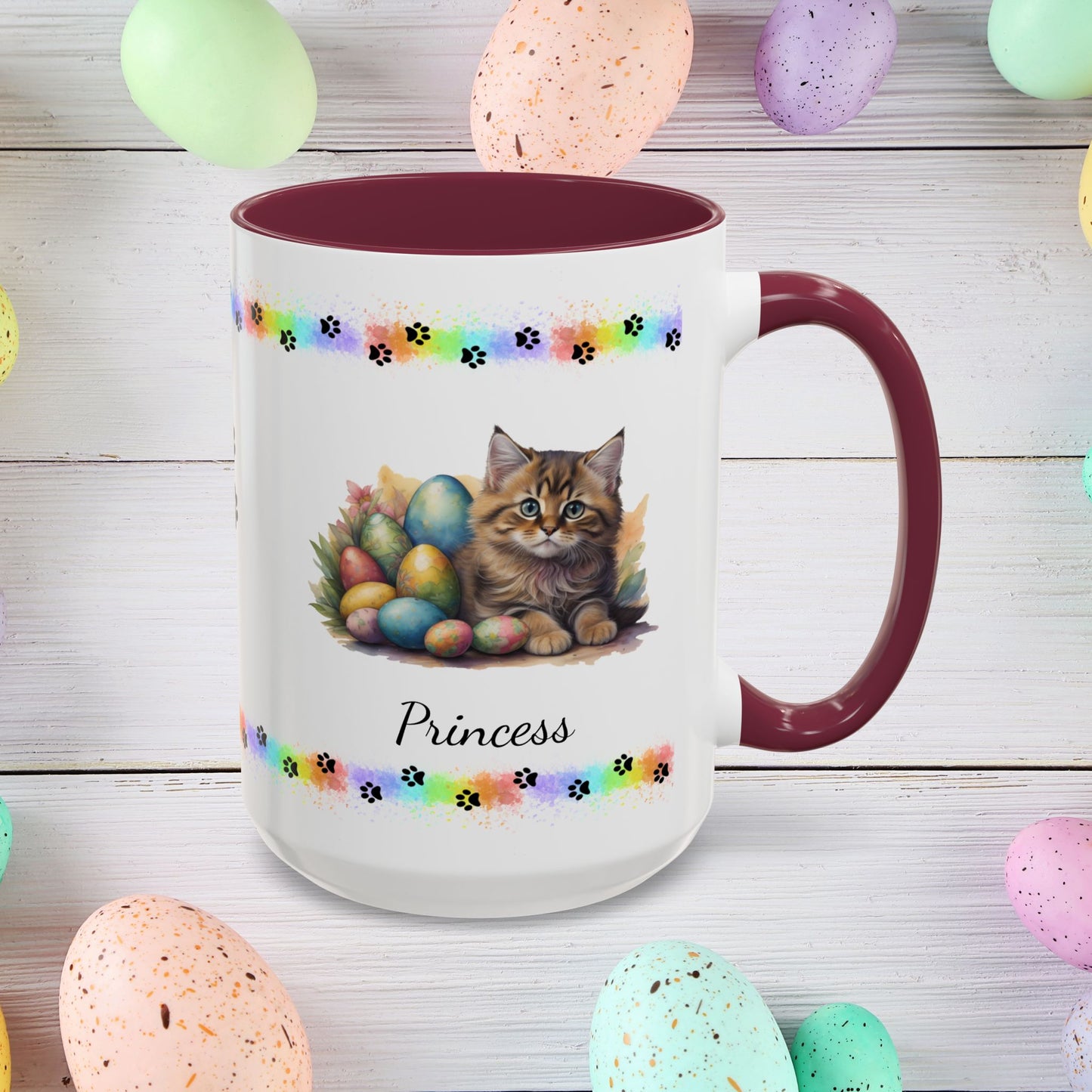 Siberian cute kitten Easter coffee mug, personalized gift for cat lovers, mental health awareness present