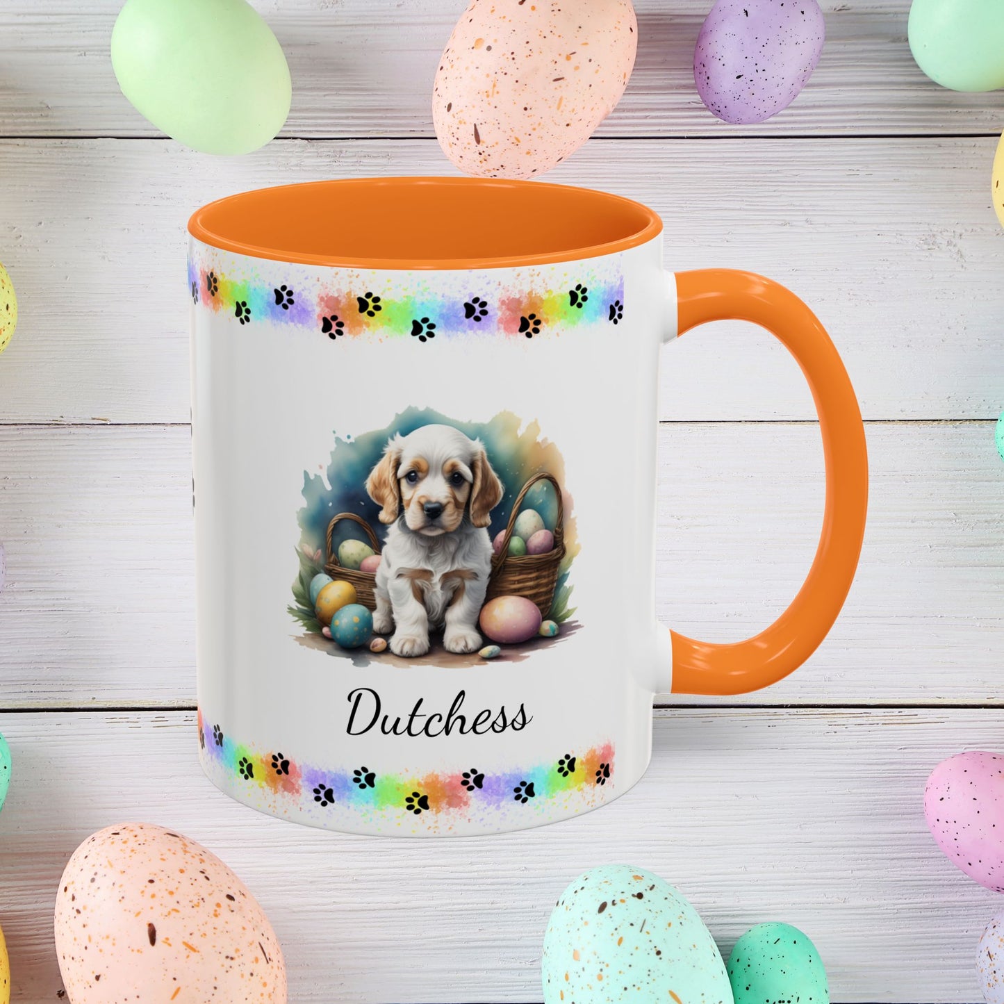 Cocker Spaniel Orange & White Easter puppy coffee mug, personalized cute dog gift for mental health support