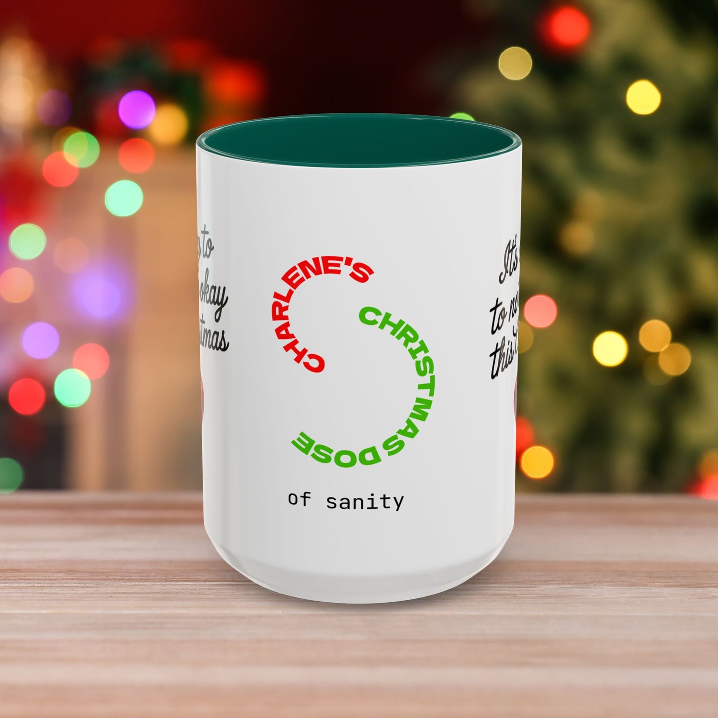 It's Okay to Not Be Okay This Christmas Mug - Personalized Holiday Coffee Cup, Mental Health Support Christmas Gift with Accent Color