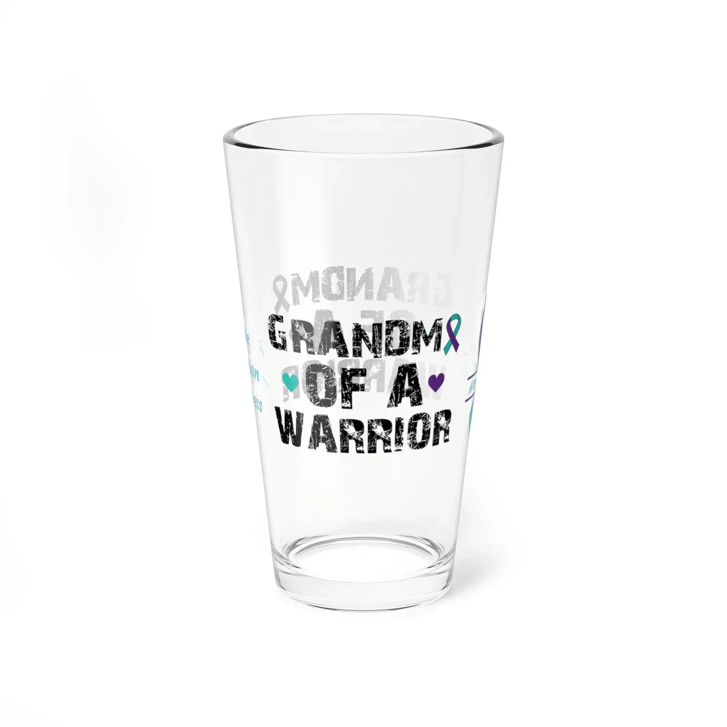 Shop our premium grandma of a warrior suicide prevention awareness pint glass 16oz from MySisterIsASurvivor.