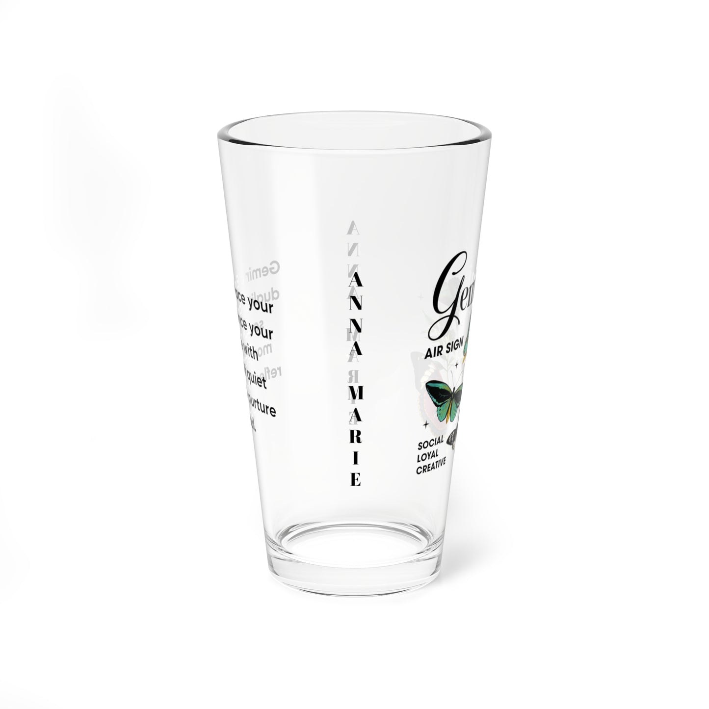 Gemini zodiac pint glass, personalized 16oz astrology birthday drinkware, horoscope star sign gift