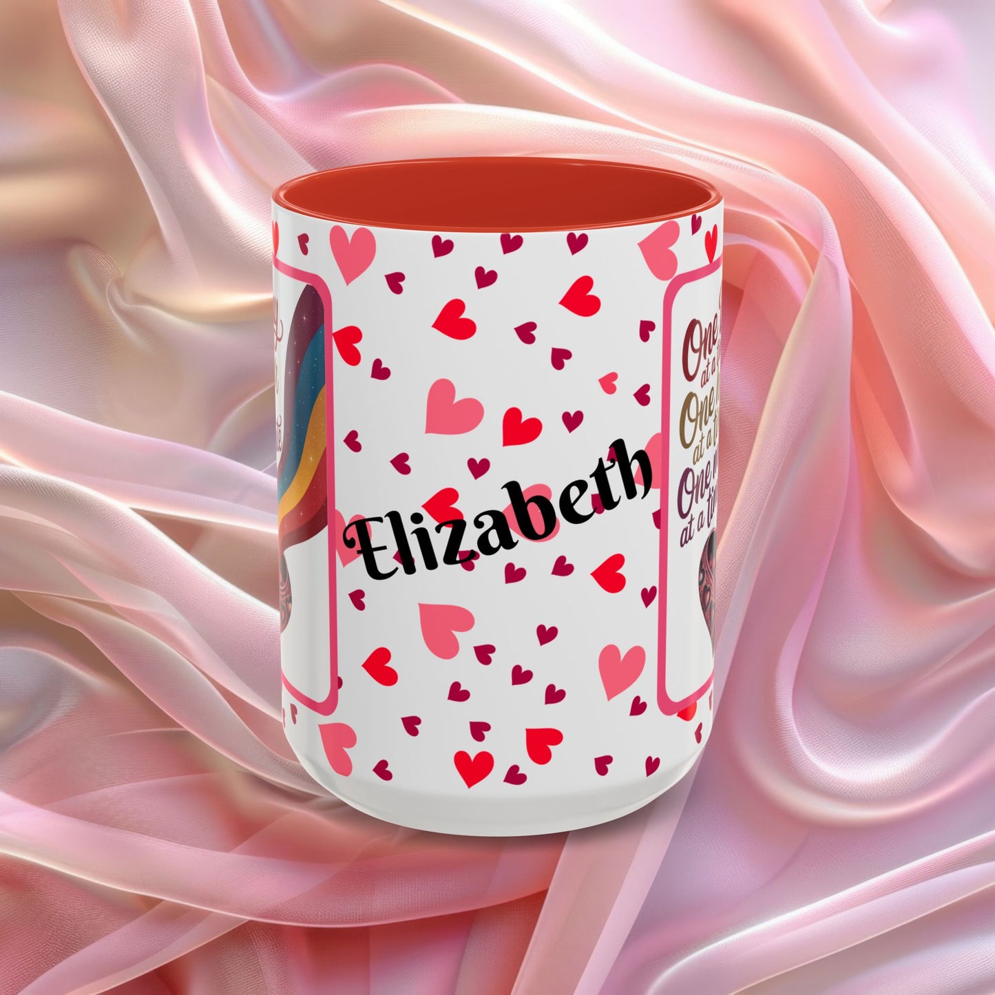 One Day At A Time Valentines mug promoting calm and patience, supportive Valentine coffee cup