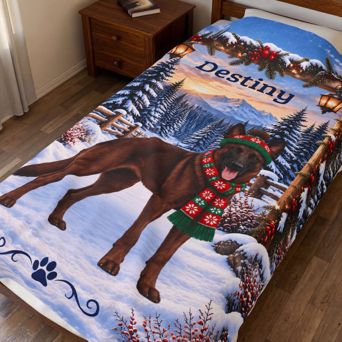 Belgian Malinois (Mahogany Coat) - Personalized Dog Name Throw, Velveteen Winter Gift for Mali Dads