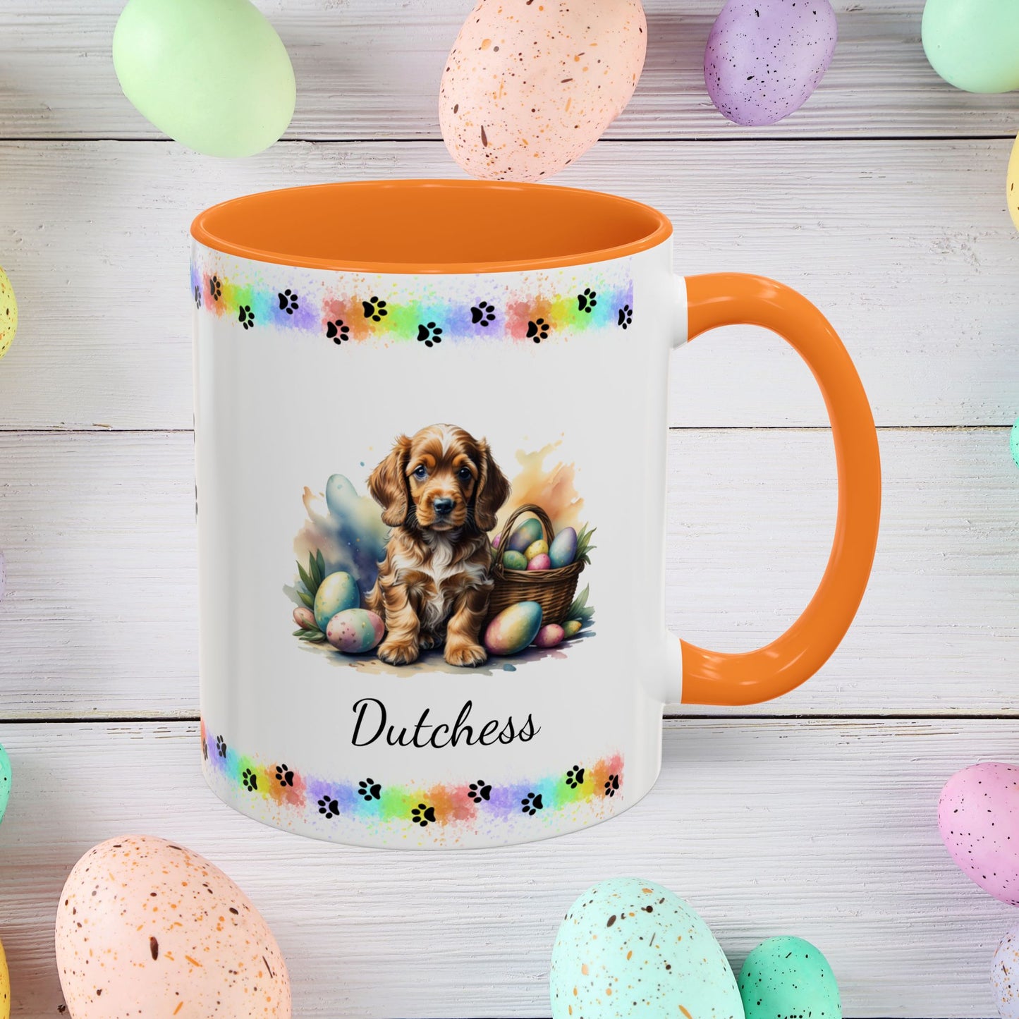Cocker Spaniel Golden Easter puppy coffee mug, personalized cute dog gift for mental health support and comfort