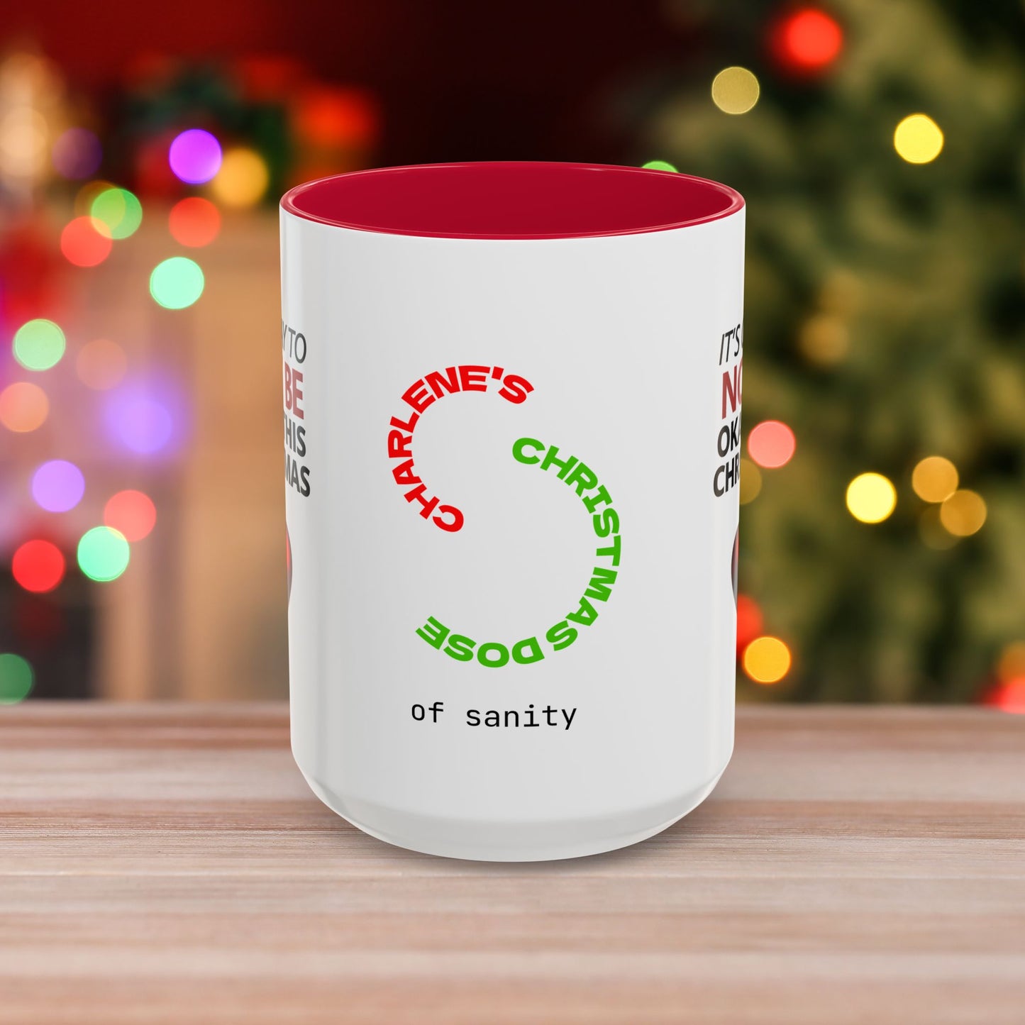 It's Okay to Not Be Okay This Christmas Mug - Personalized Christmas Mental Wellness Mug, Supportive Holiday Gift with Accent Color