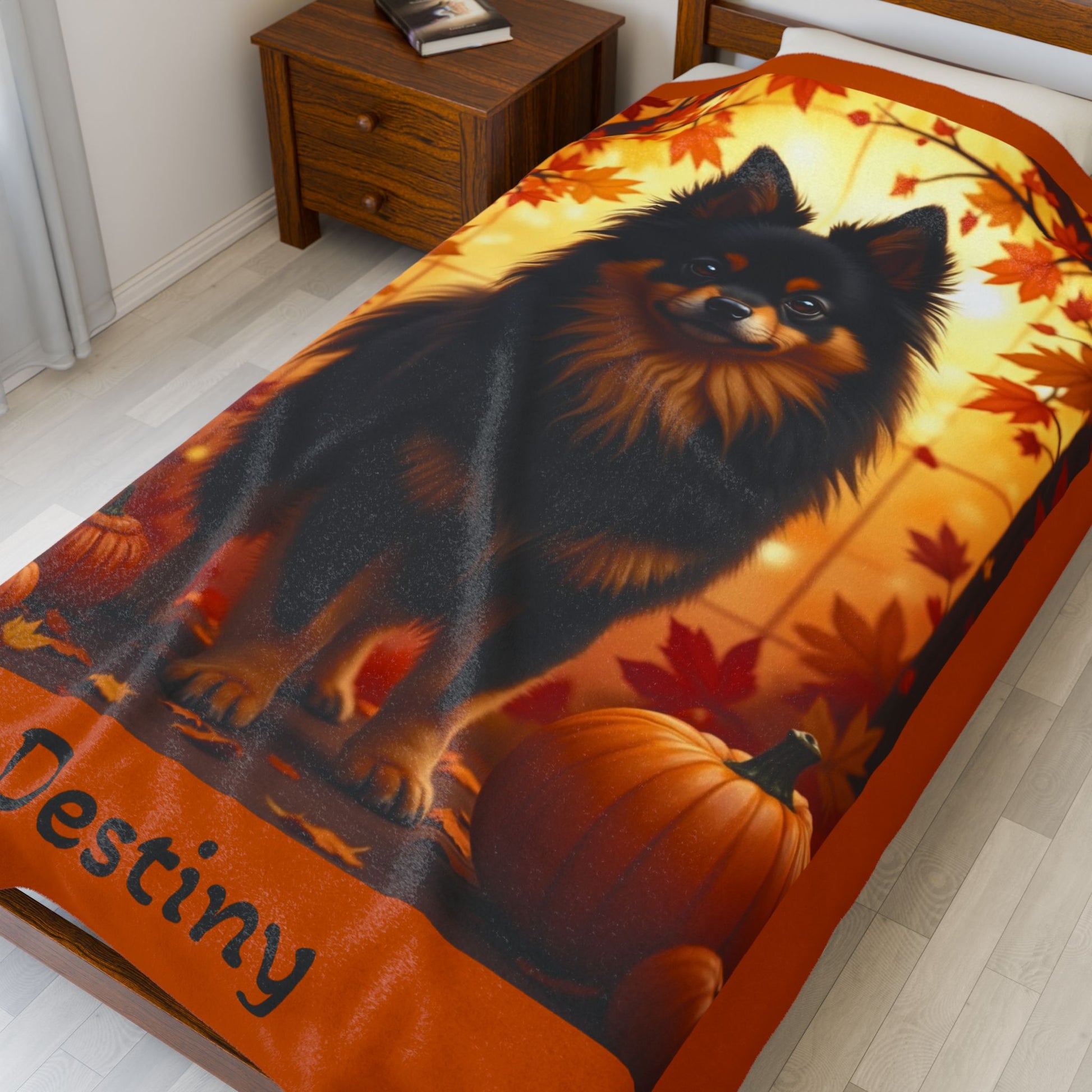 Pomeranian Black & Tan Coat Velveteen Blanket, Cozy Plush Dog Throw, Custom Pet Lover Gift