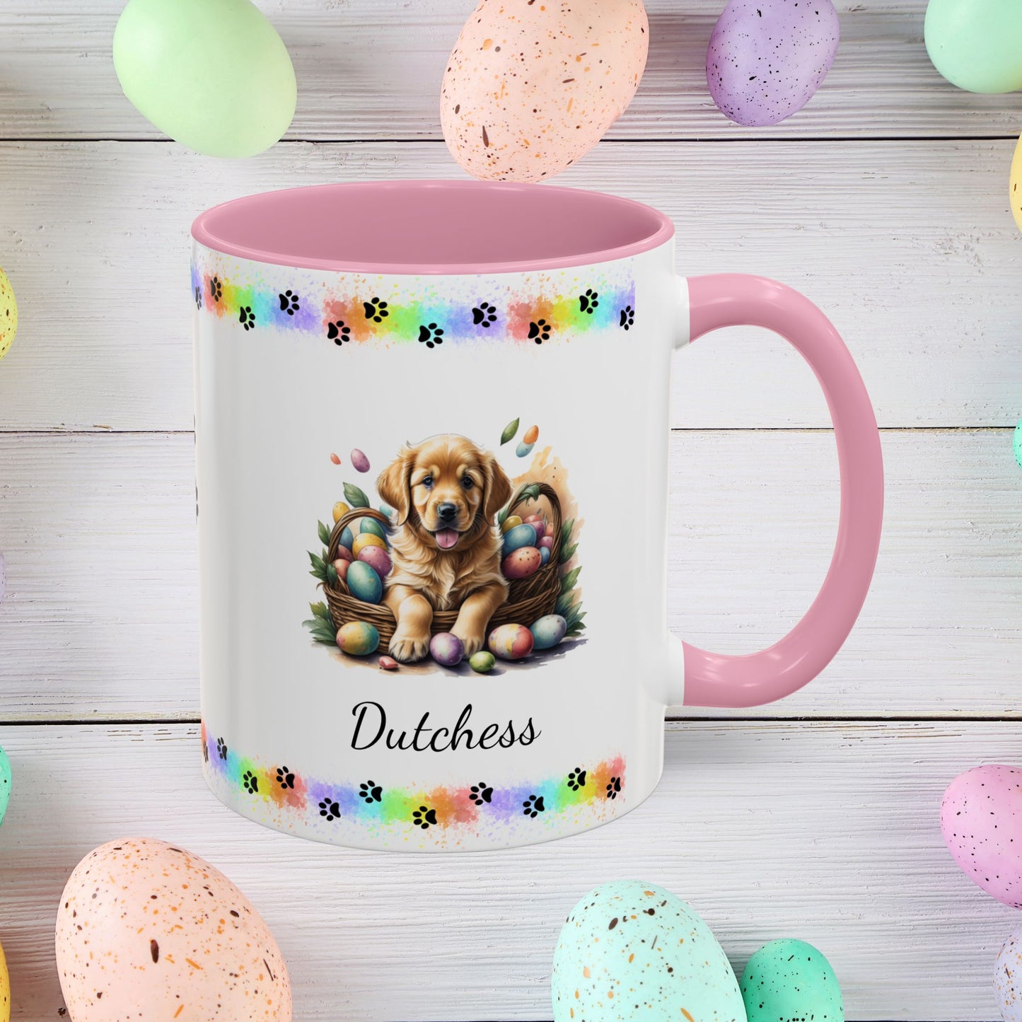 Golden Retriever Easter puppy coffee mug, personalized cute dog gift for mental health awareness and cozy drinks