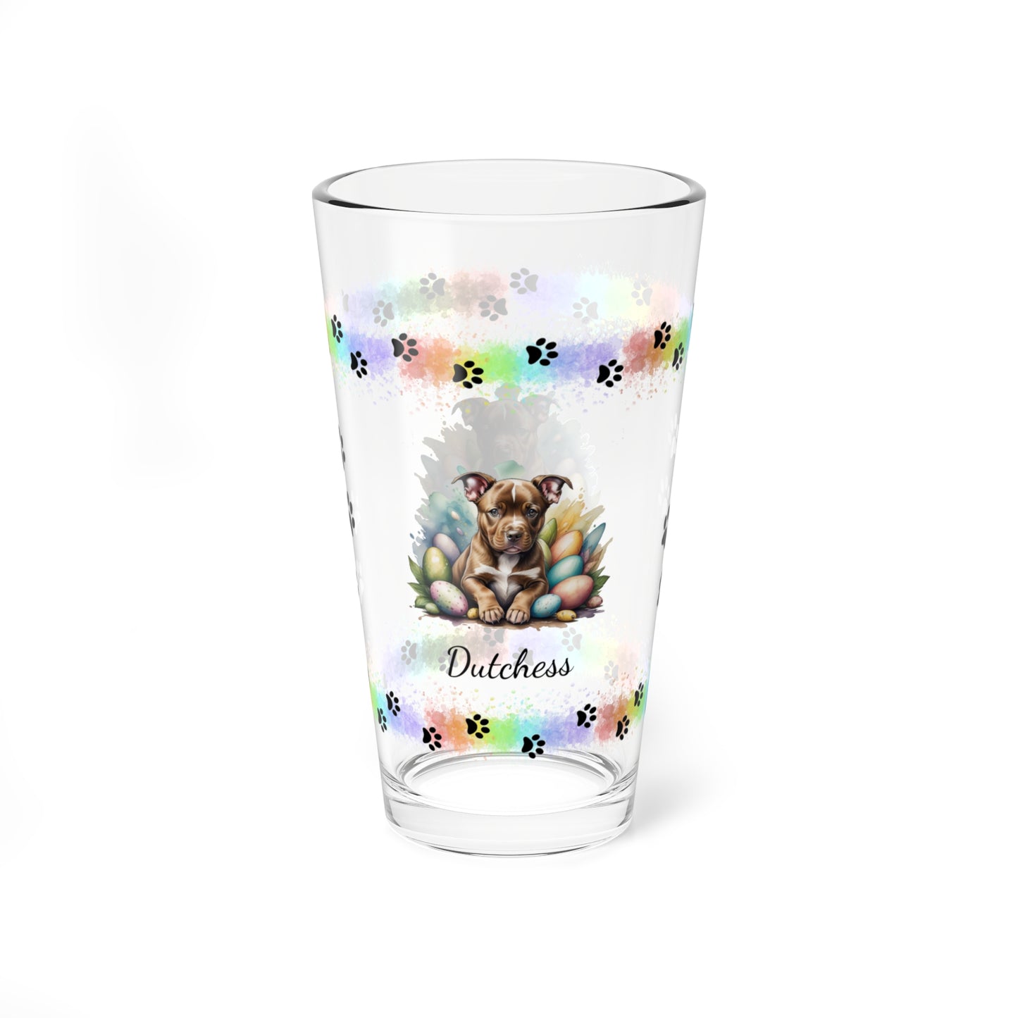 Pitbull (Brown) Personalized Easter Puppy 16oz Pint Glass - Custom Dog Design, Mental Health Gift, Easter Décor, and Festive Celebrations