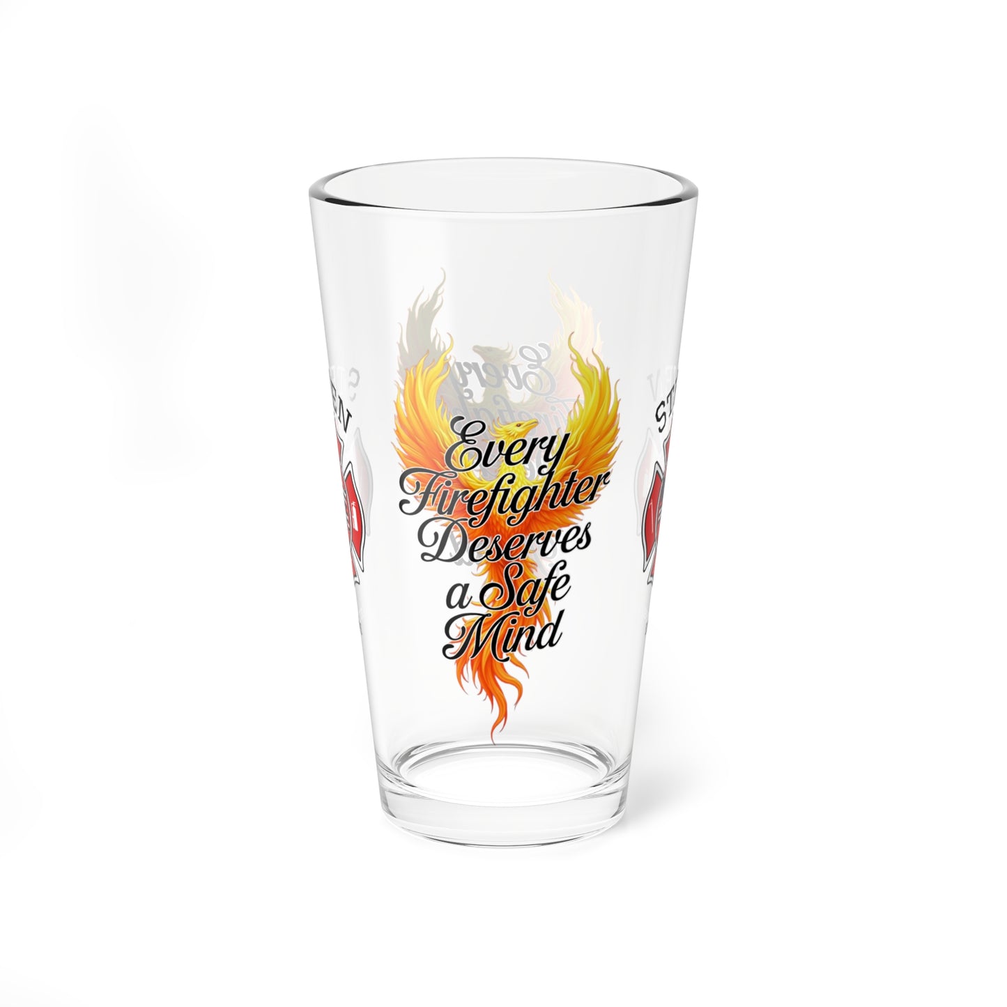 Every Firefighter Deserves a Safe Mind pint glass - personalized gift promoting mental health awareness in the fire service