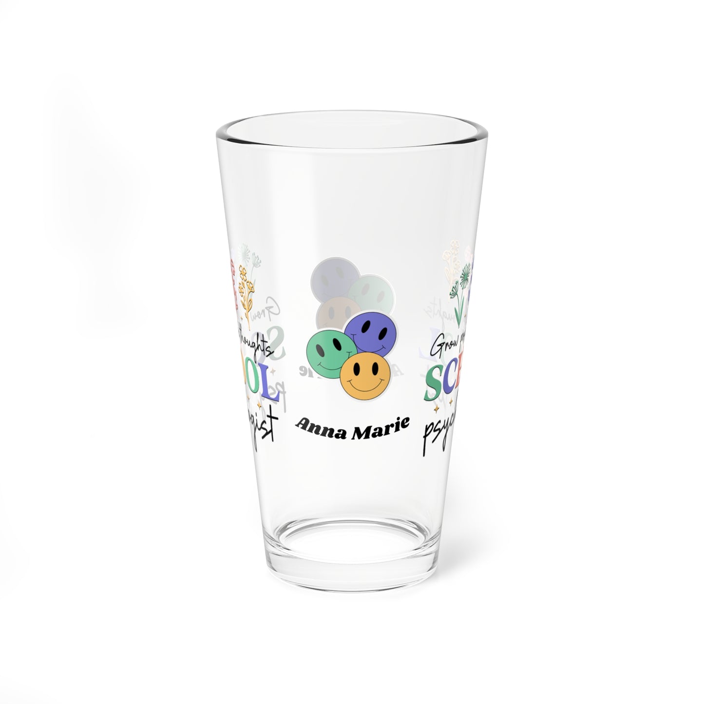 Grow Positive Thoughts pint glass for school psychologists with retro design