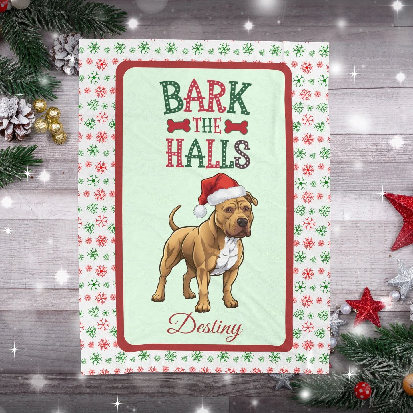 Shop our premium pitbull buckskin personalized velveteen plush blanket bark the halls from MySisterIsASurvivor.